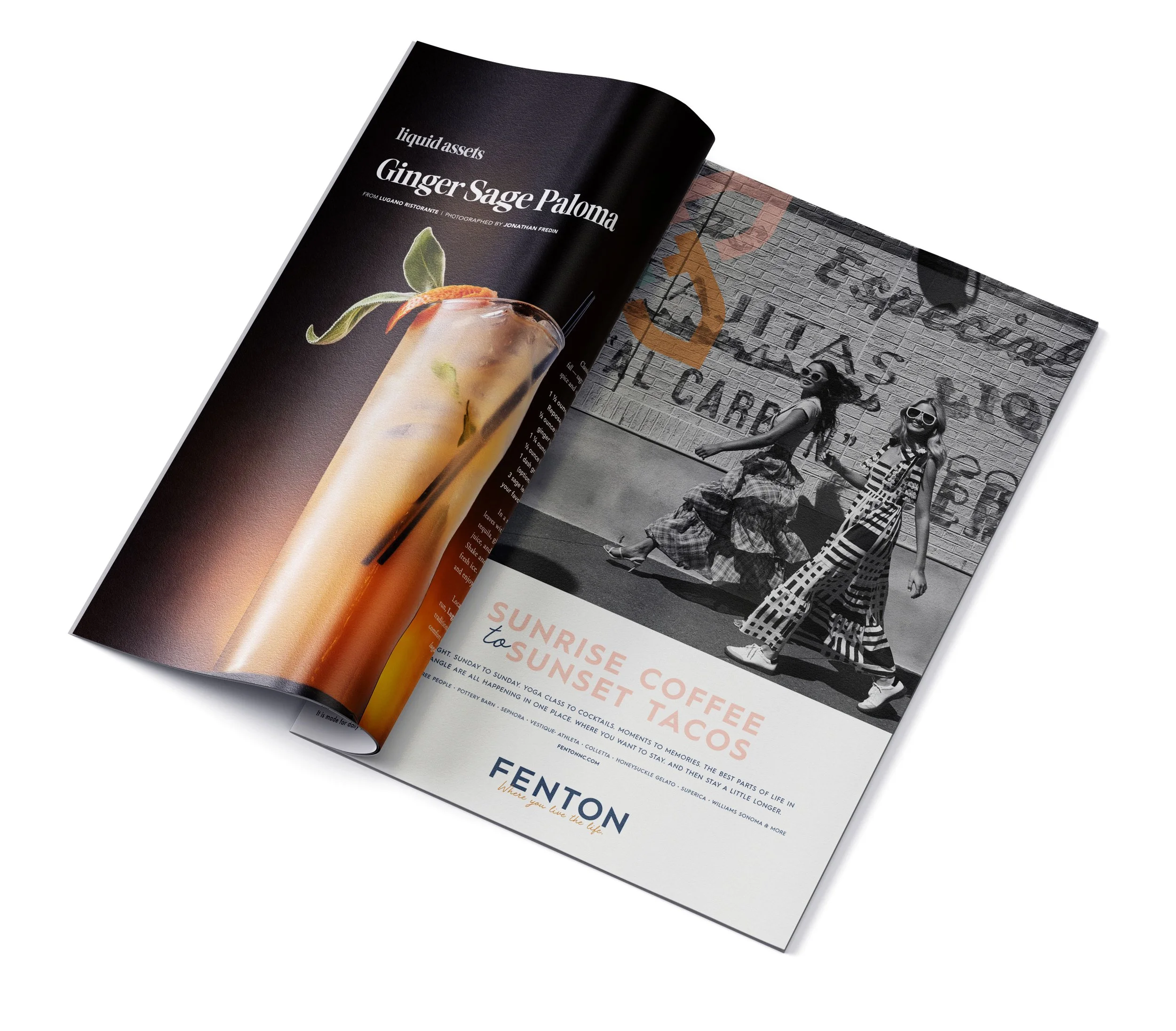magazine ad for fenton with custom black and white photography