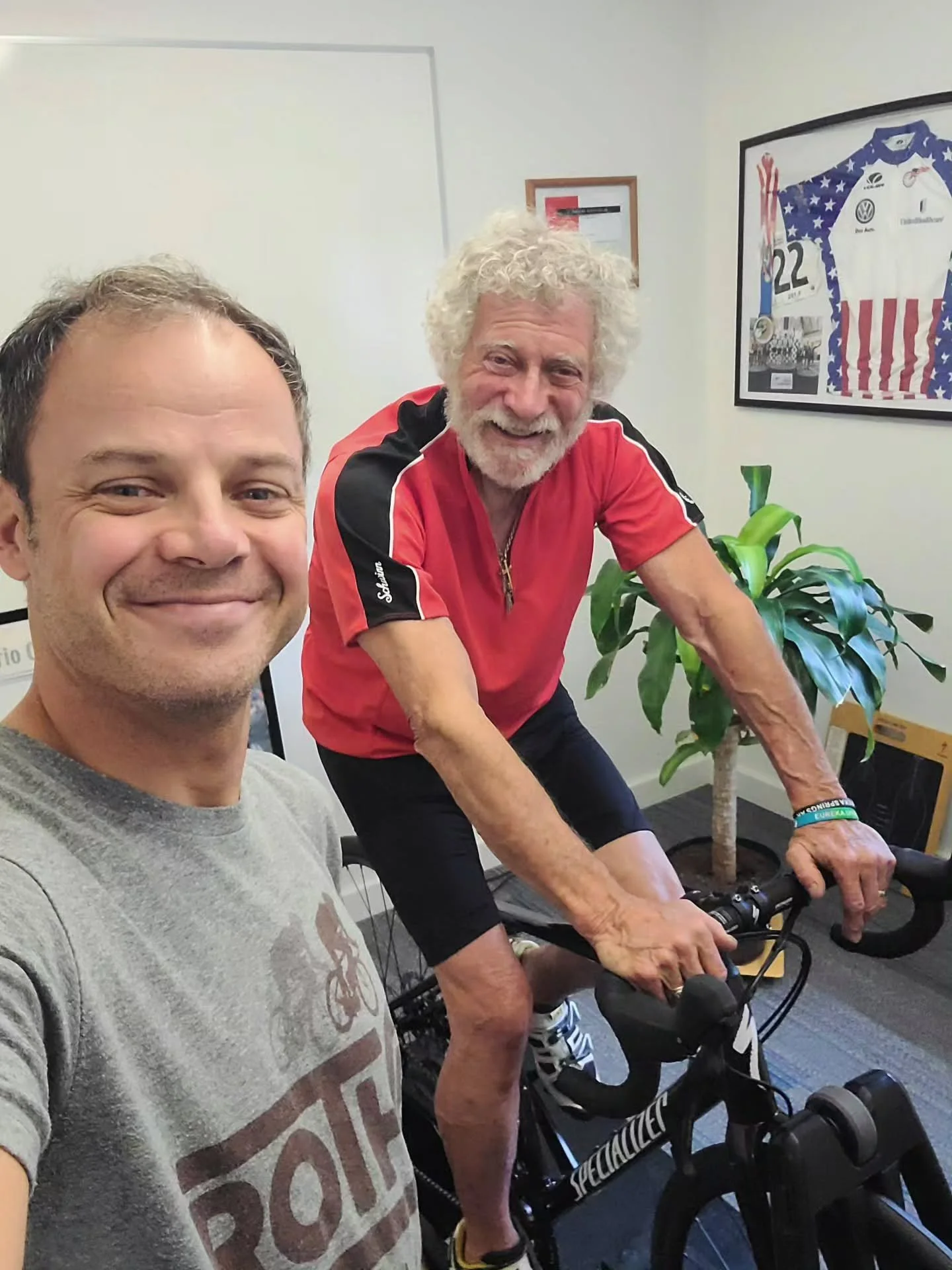 Meet my client Hal: Harold just turned 80 and picked up a new road bike today. He did the first Race Across America (RAAM) back in 1983 on a 12-Speed Myata. He also served in Vietnam in 1968/69, went to George Washington Law School in D. C., and is a
