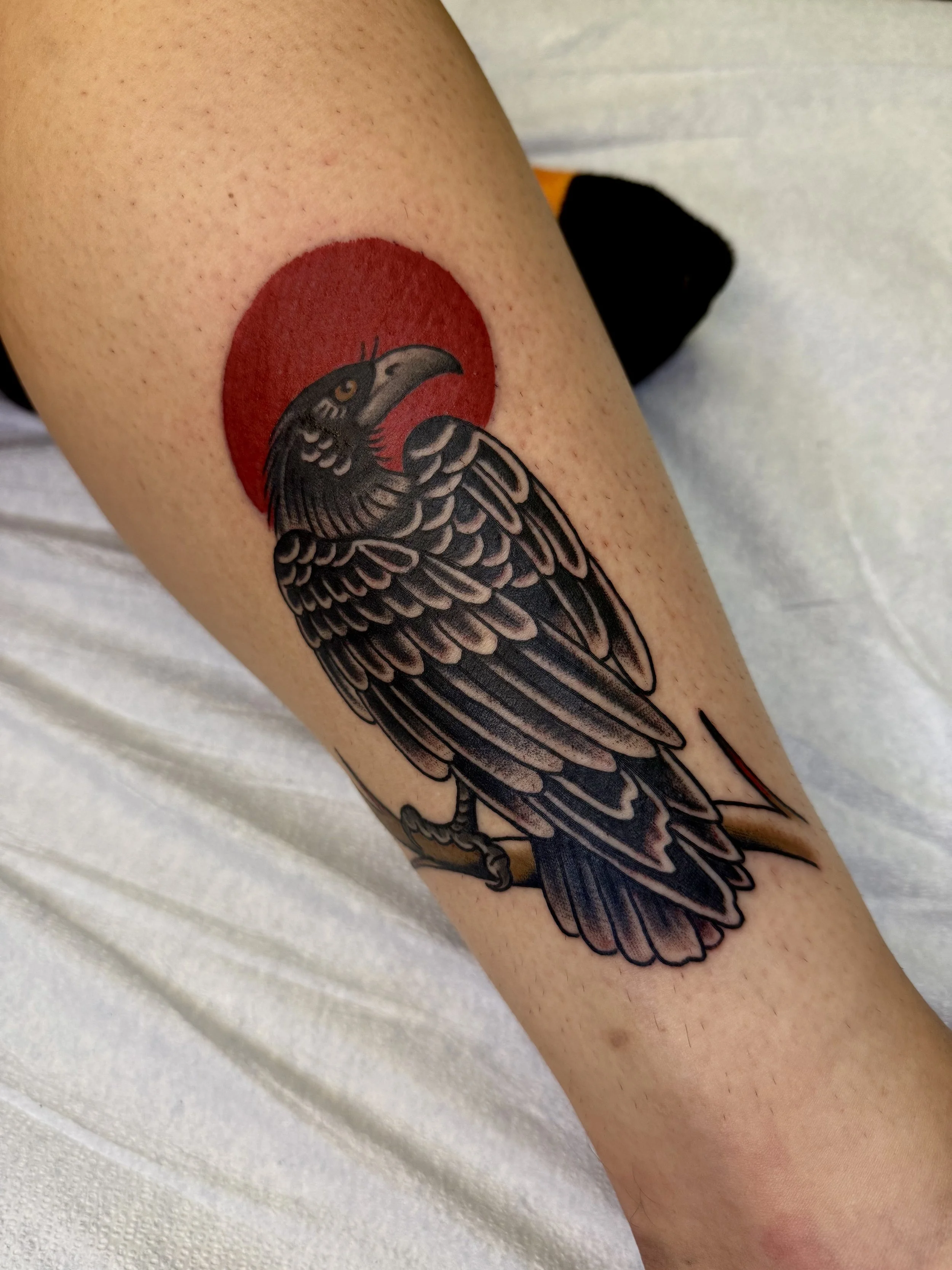 Bold Traditional Raven Tattoo