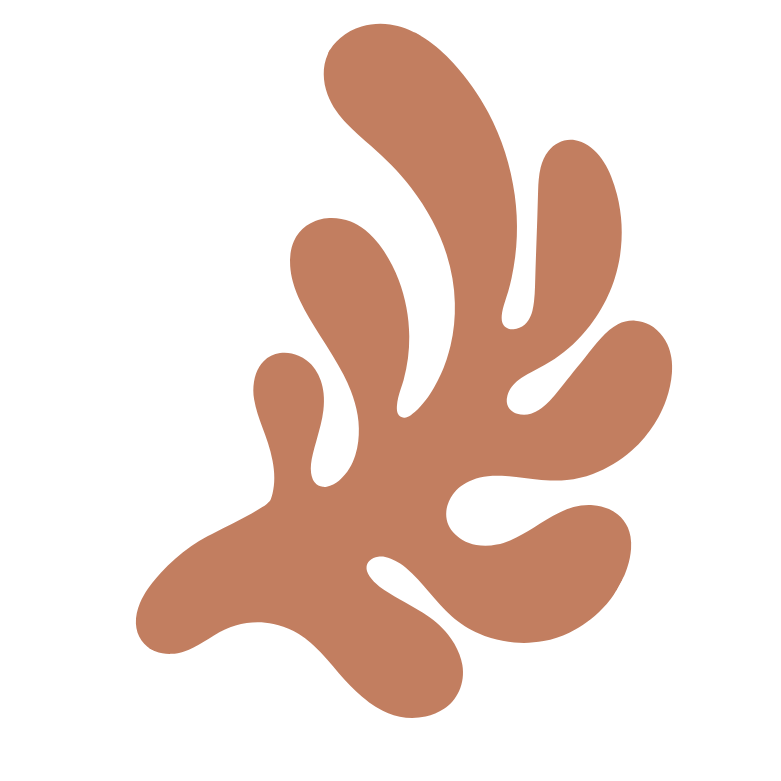 An abstract illustration of a person with flowing hair or limbs, rendered in brown against a black background.