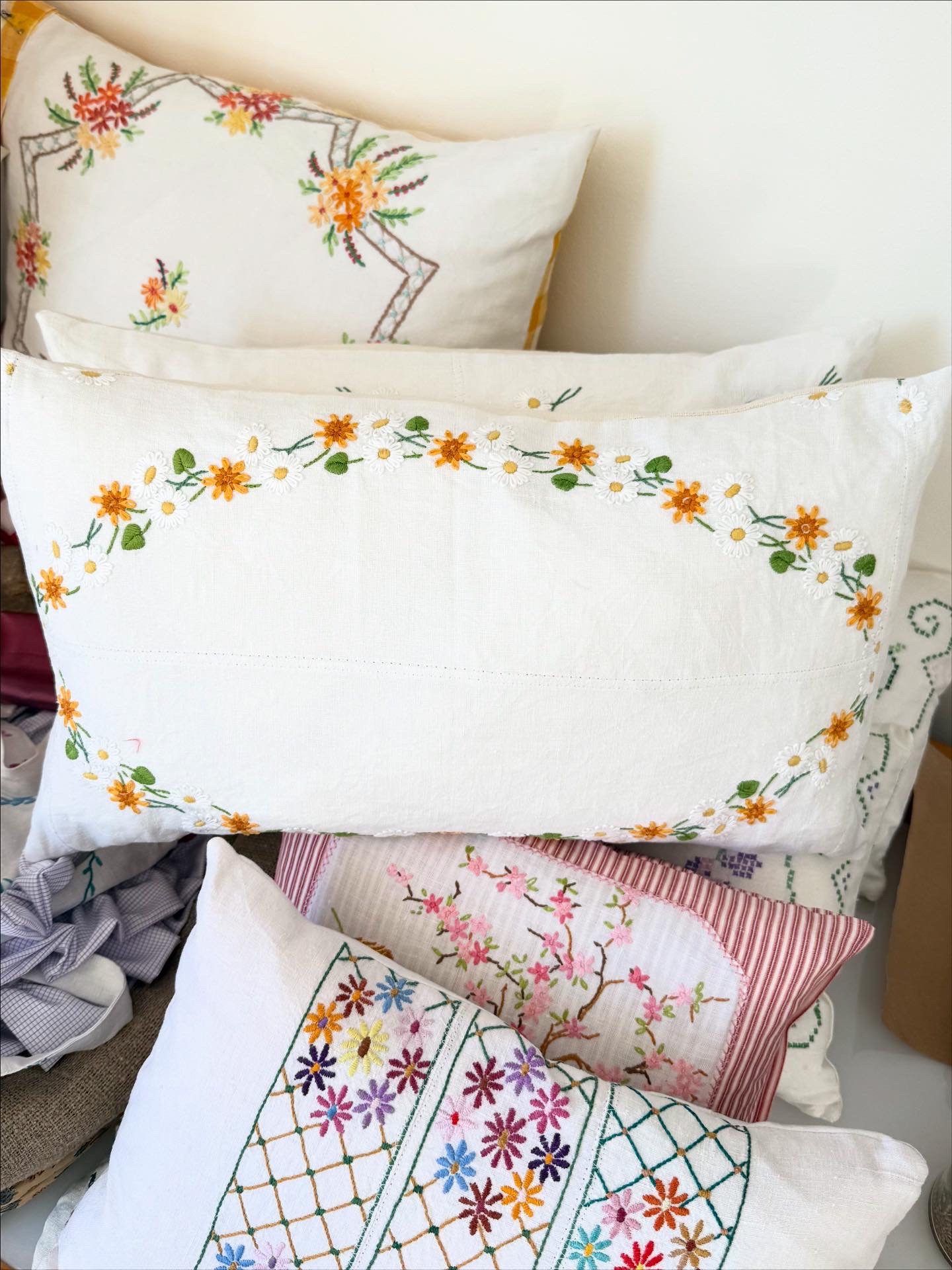 Vintage cloth oblong cushion No.1