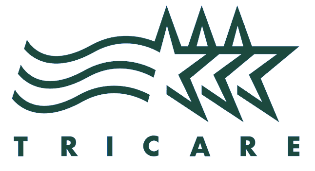 Stylized logo of a fish with three wavy lines representing water and the word TRICARE underneath.