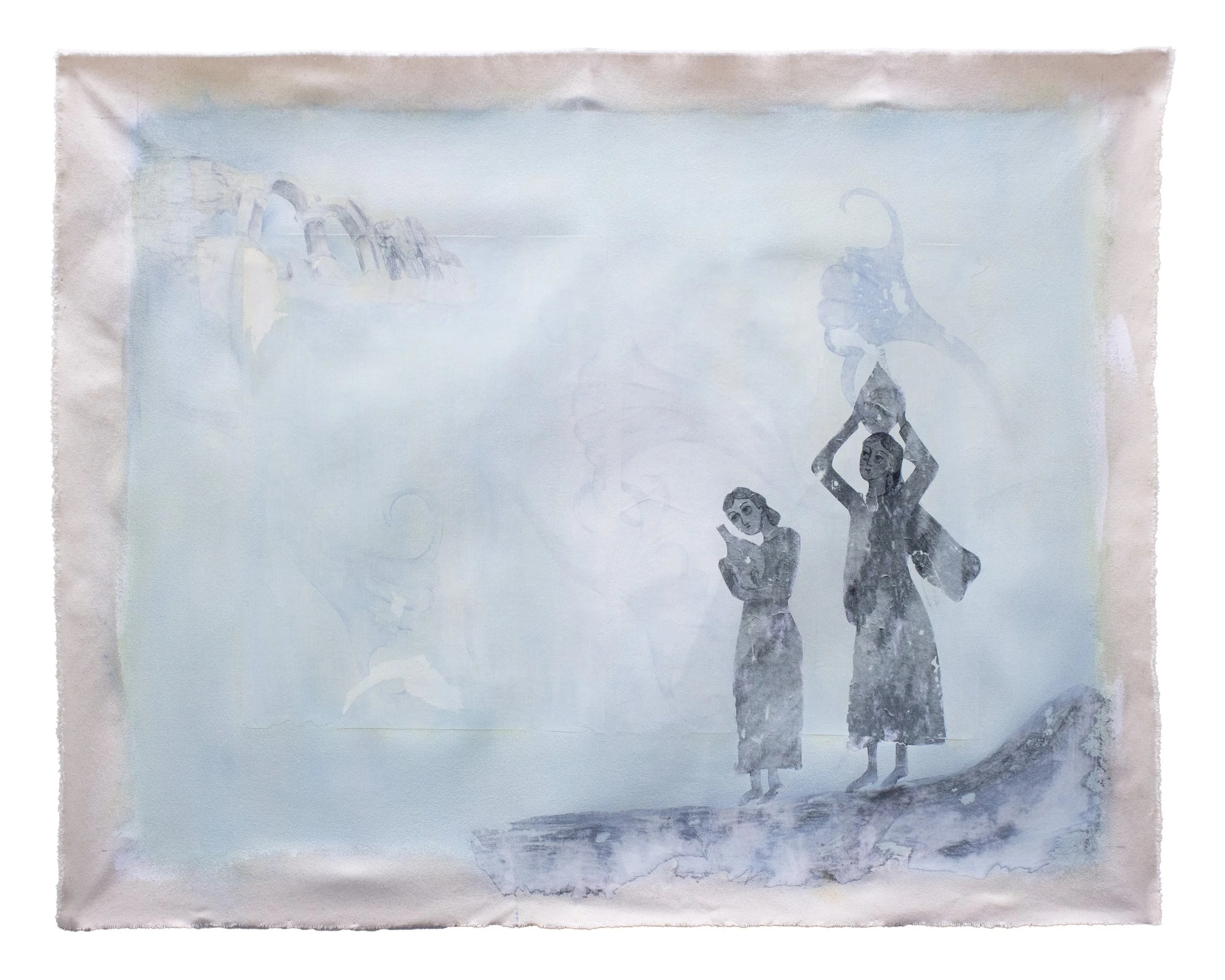 Carrying the Intangible, acrylic, and transfers on canvas, 24 x 18 inches, 2025
