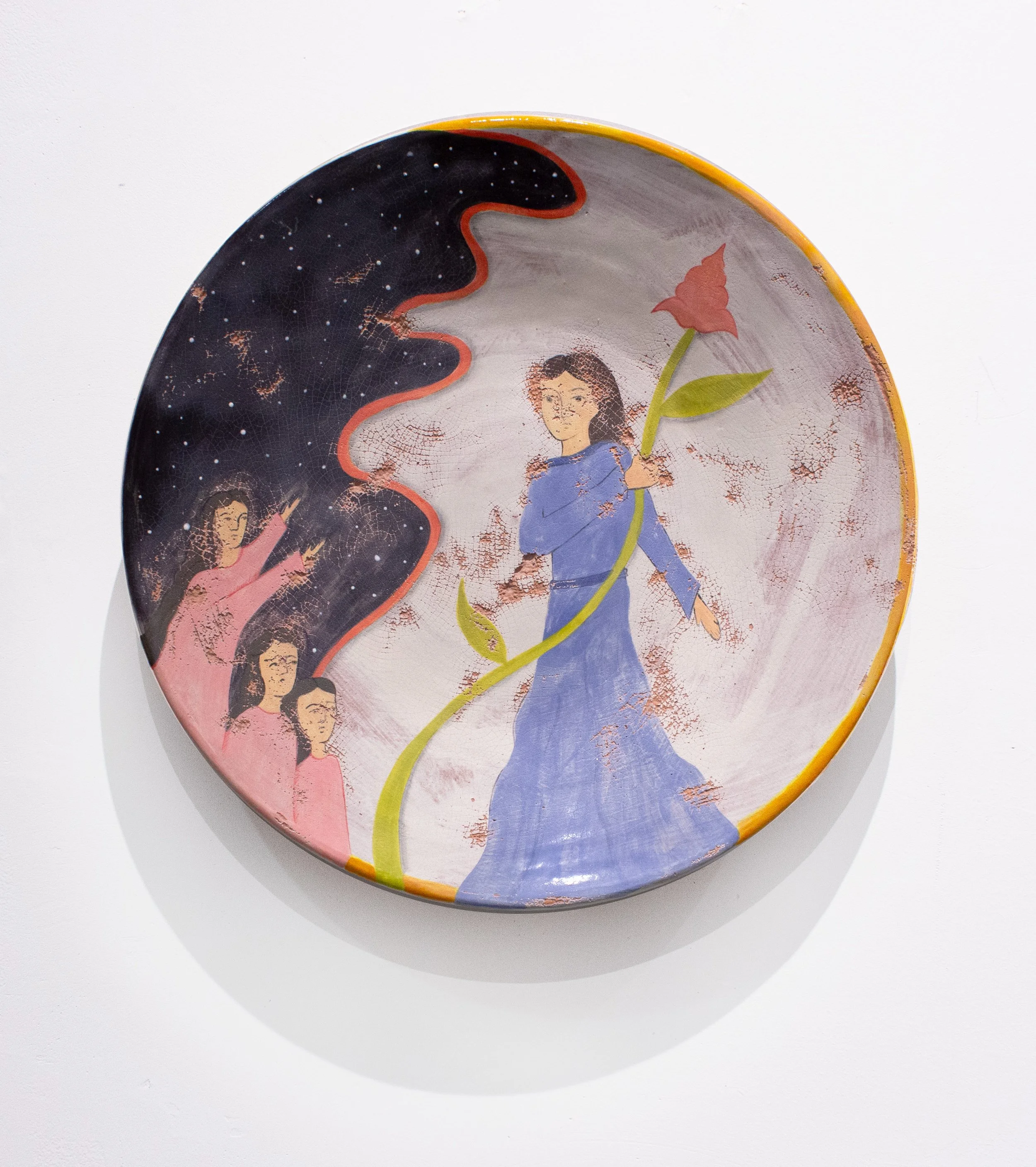  What I Carried Forward , Ceramic,
12 inches in diameter, 2025 (in collaboration with Daniel Garcia) Given the significants of ceramics in Armenian history, this work brings the manuscript elements into our physical
space through the form of a large 