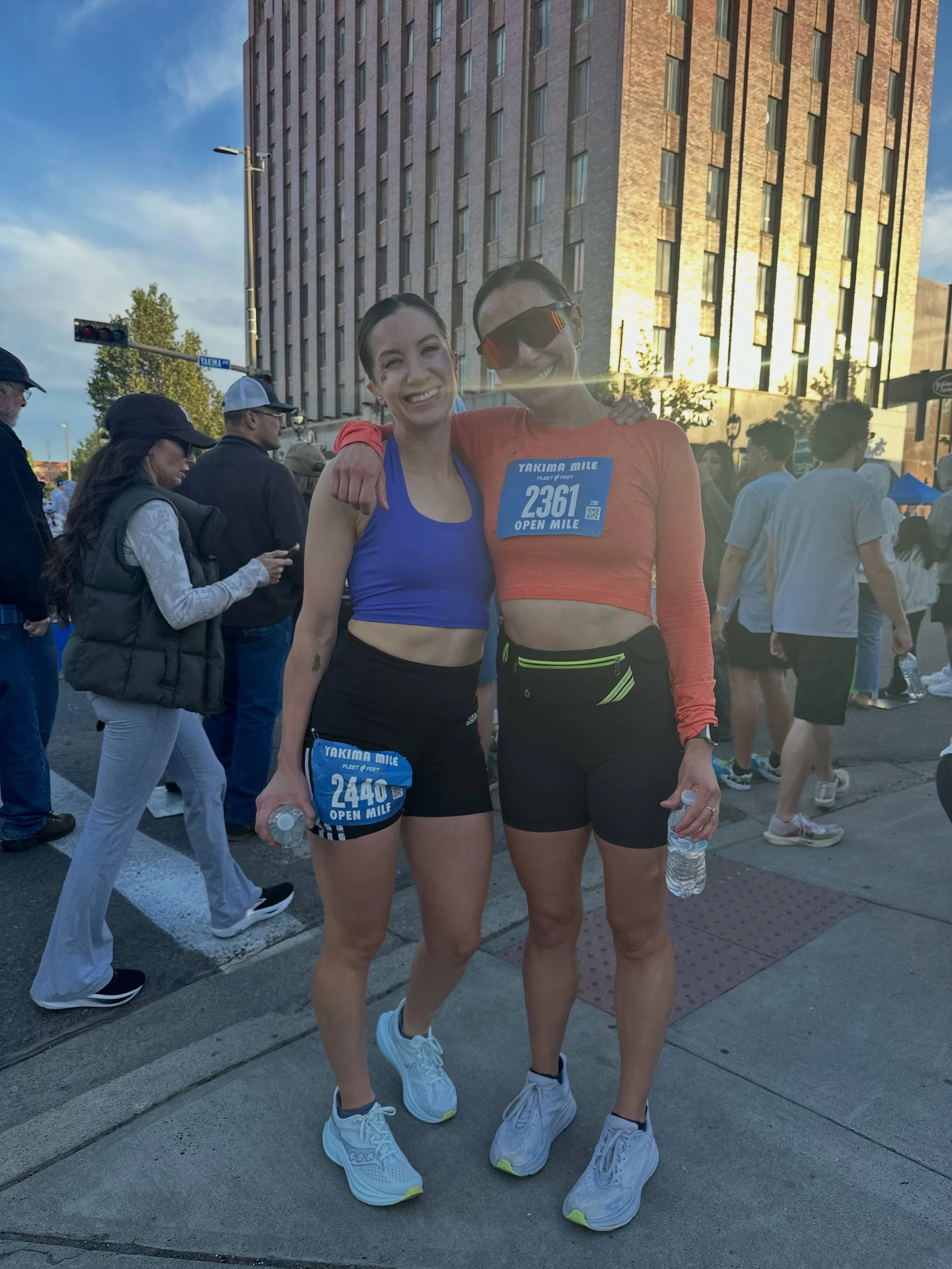 The Yakima Mile never disappoints. 
One of our favorite local traditions and a great reminder that movement is even more fun when a community shows up.
Becky put down a speedy 6:45, while Kirsten and Pepper teamed up for a blazing 5:13 (Pepper may or
