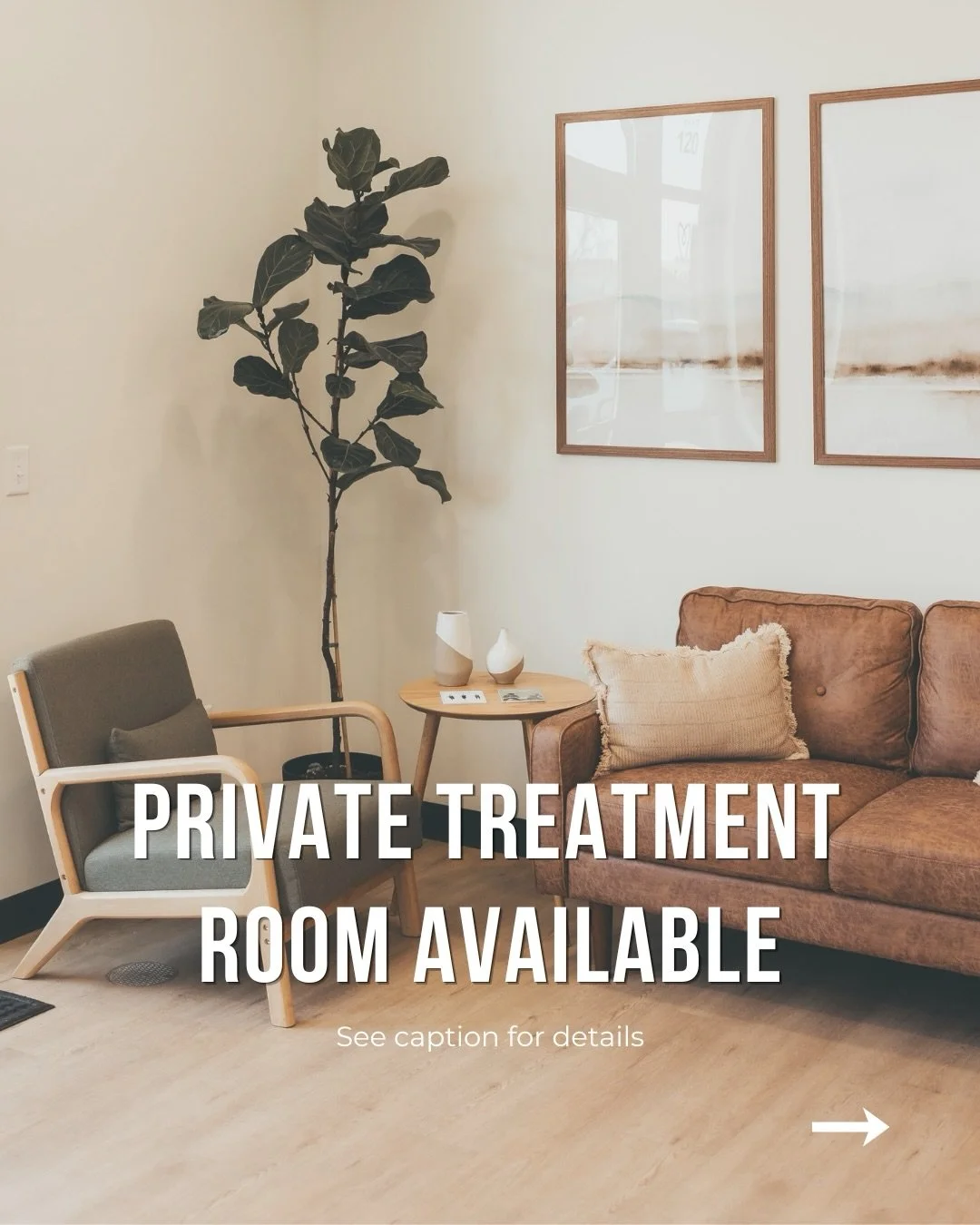 Private Treatment Room Available

We&rsquo;re excited to welcome another health and wellness professional into our space.

This private treatment room is ideal for someone looking for a warm, modern environment and the opportunity to practice alongsi