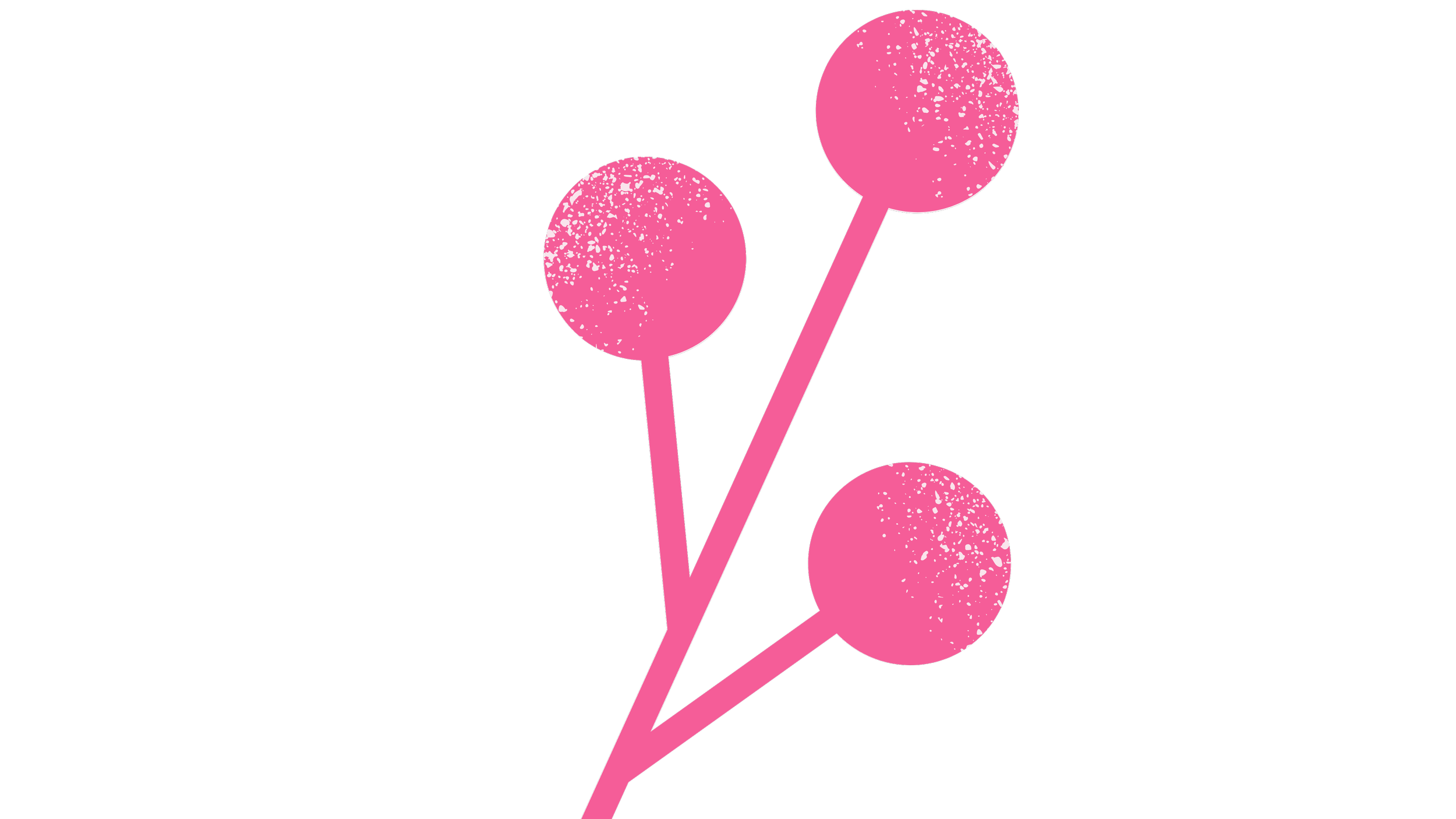 Illustration simple de trois branches roses avec des boules roses de différentes tailles, sur un fond noir.