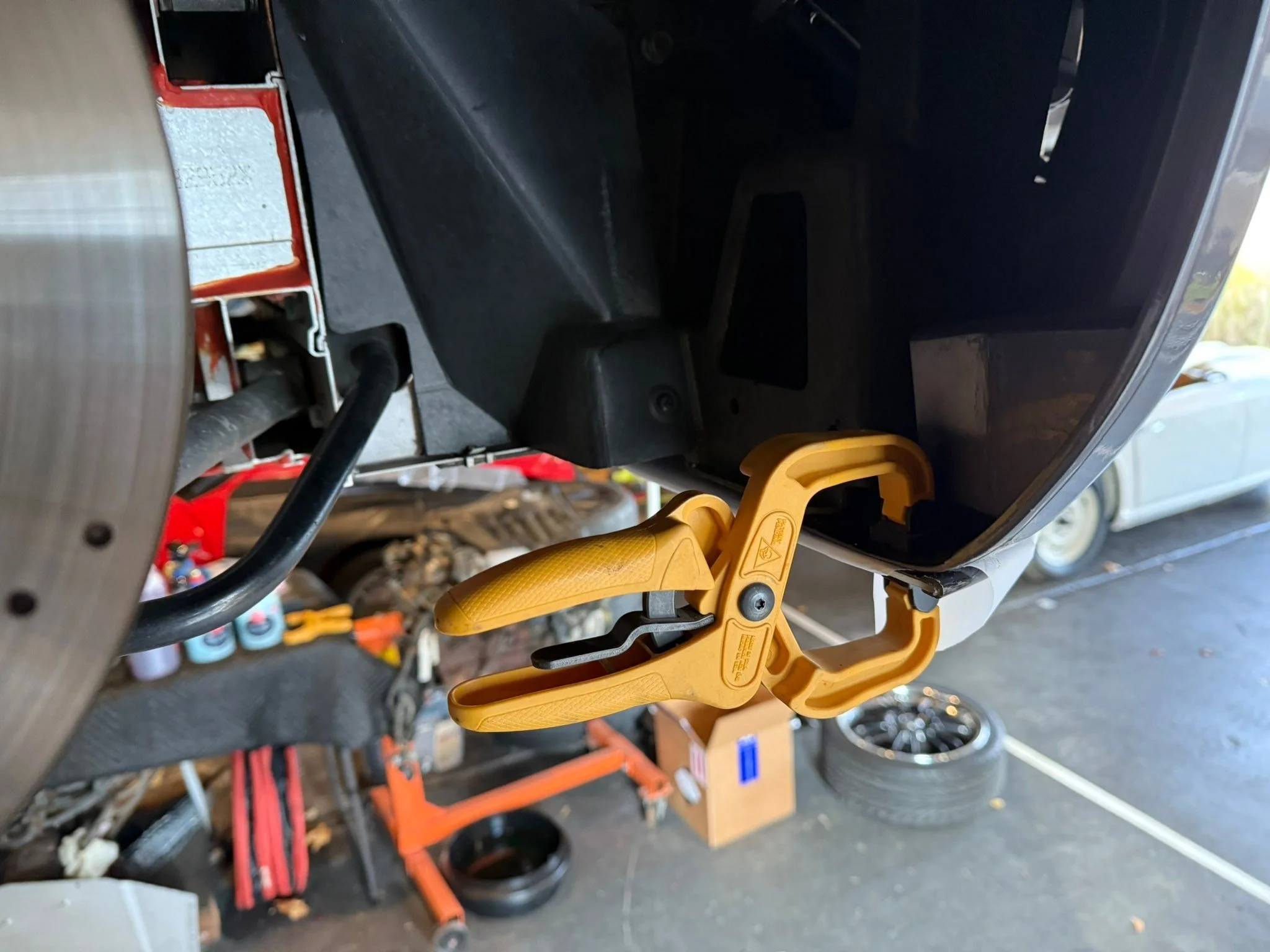 Next&hellip; a project put on &ldquo;hold&rdquo; over the winter as a certain Porsche 914 is under it. 

Well, the TR4 took some time so&hellip;

Soon this damn new splitter will be mounted with the accompanying clam touch up. 

The old splitter was 