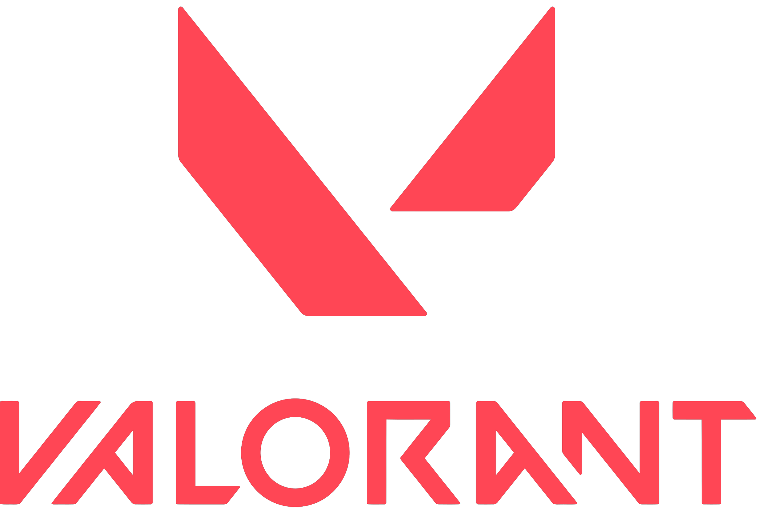 Logo with a stylized red shape resembling an abstract heart and the words 'VALORANT' in red, modern uppercase letters beneath it.