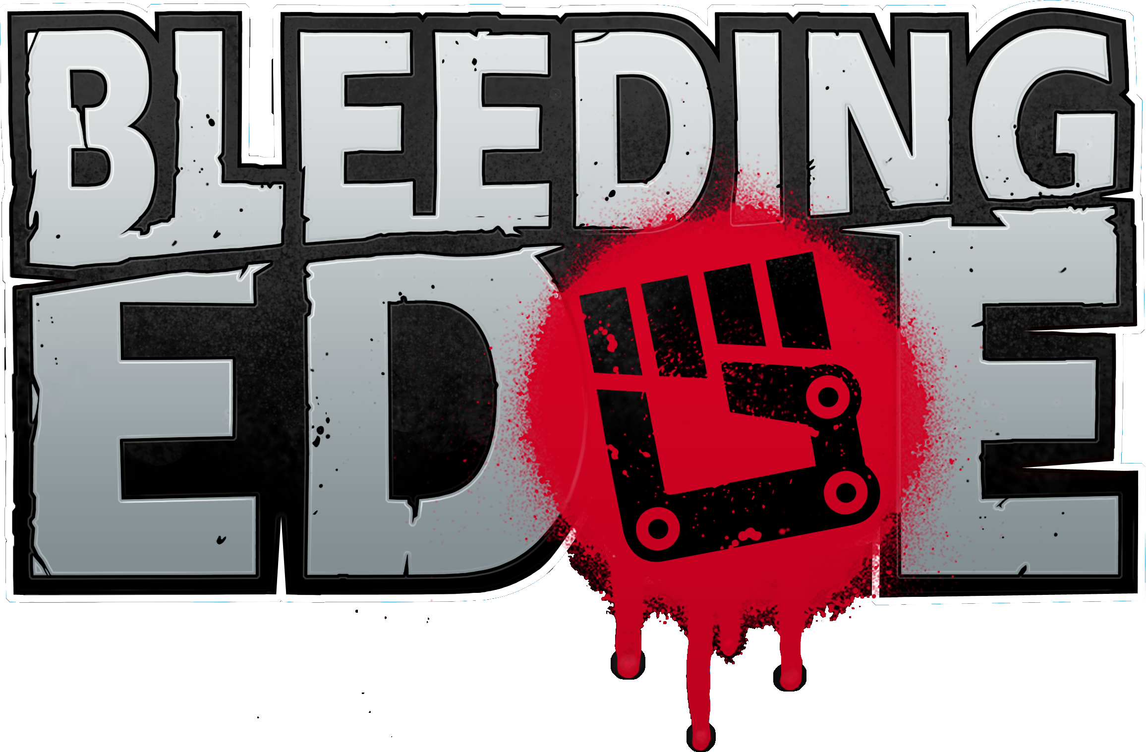The words "Bleeding Edge" in large, distressed font with a red splash behind a black and red robotic hand icon.