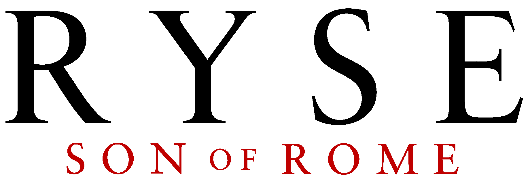 Close-up of the logo for the TV series 'Rye's Son of Rome,' featuring large black letters spelling 'RYE' and smaller red letters spelling 'SON OF ROME' underneath.