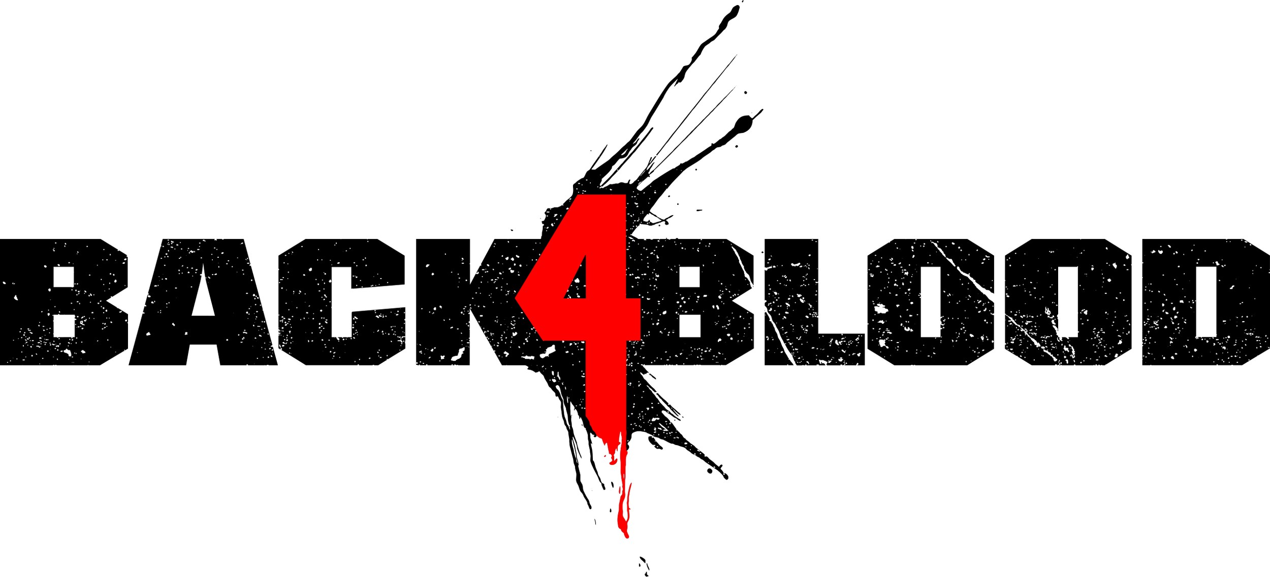 Graphic design with the word 'BACK4BLOOD' in black, distressed font. The number '4' is in red with a splatter effect, resembling blood splatter.