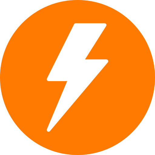 Orange circle with a white lightning bolt in the center.