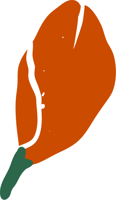 Illustration of a roasted chicken leg with brown skin and a green handle.