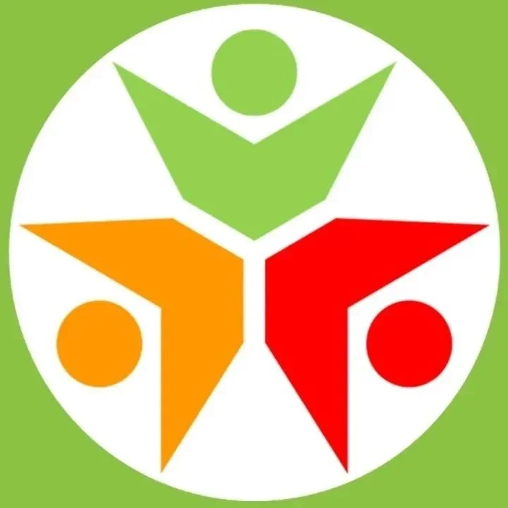 A colorful logo for the safe and Meaningful Contact Guidelines featuring three stylized, abstract human figures in green, orange, and red, arranged in a circular pattern on a white background with a green border.