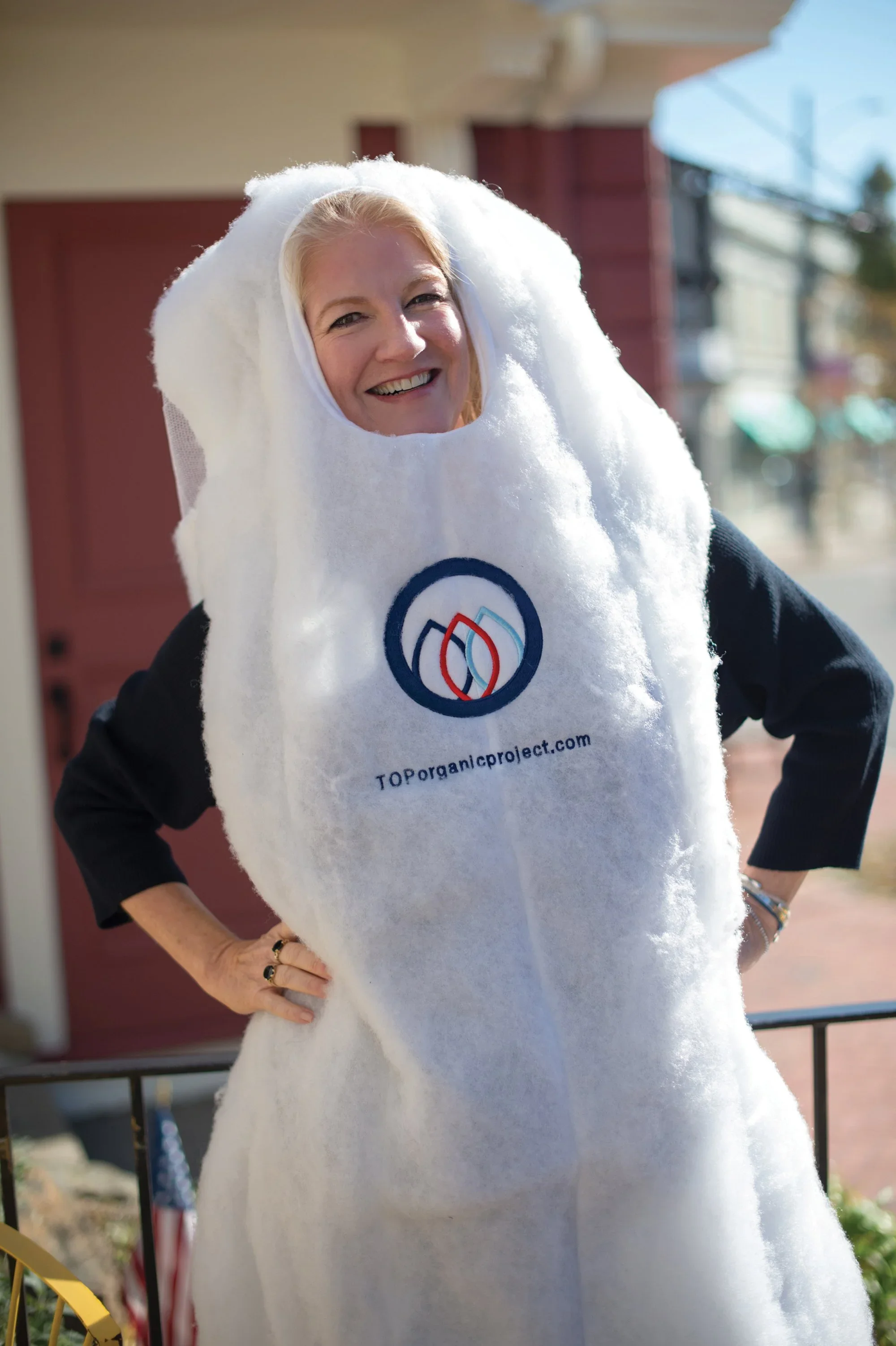 Thyme Sullivan says “period” and has a tampon costume.