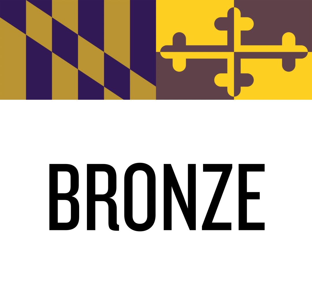 A badge with a black and gold checkered pattern on the top left, a black cross pattern on a gold background on the top right, and the word "BRONZE" in black capital letters on a white background at the bottom.