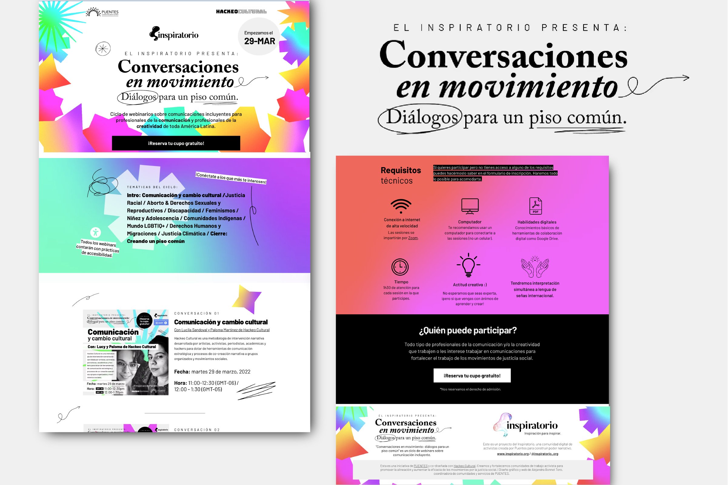 Landing page mockup for Conversations in Movement online conference