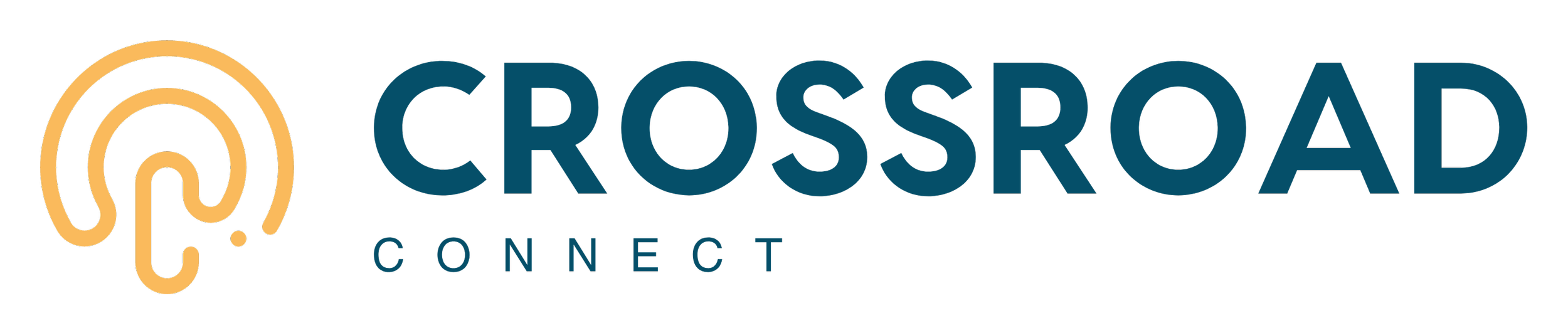 Logo du réseau Crossroad Connect avec un symbole d'écoute stylisé en orange et le nom en bleu.