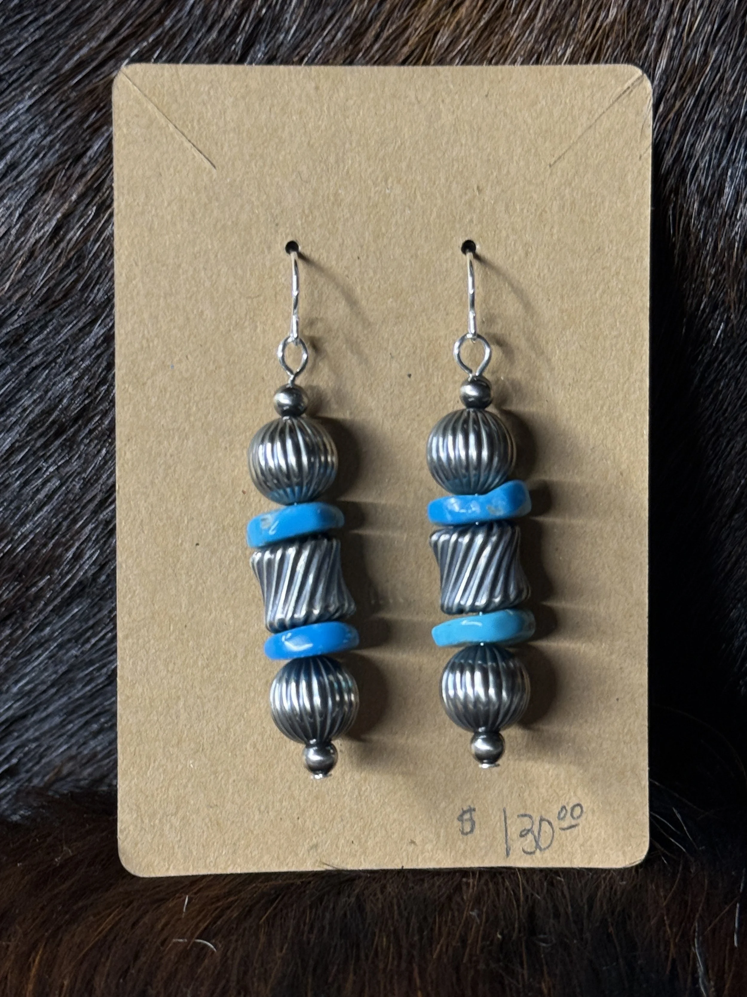 Gorgeous Corrugated Navajo Pearls with Turquoise