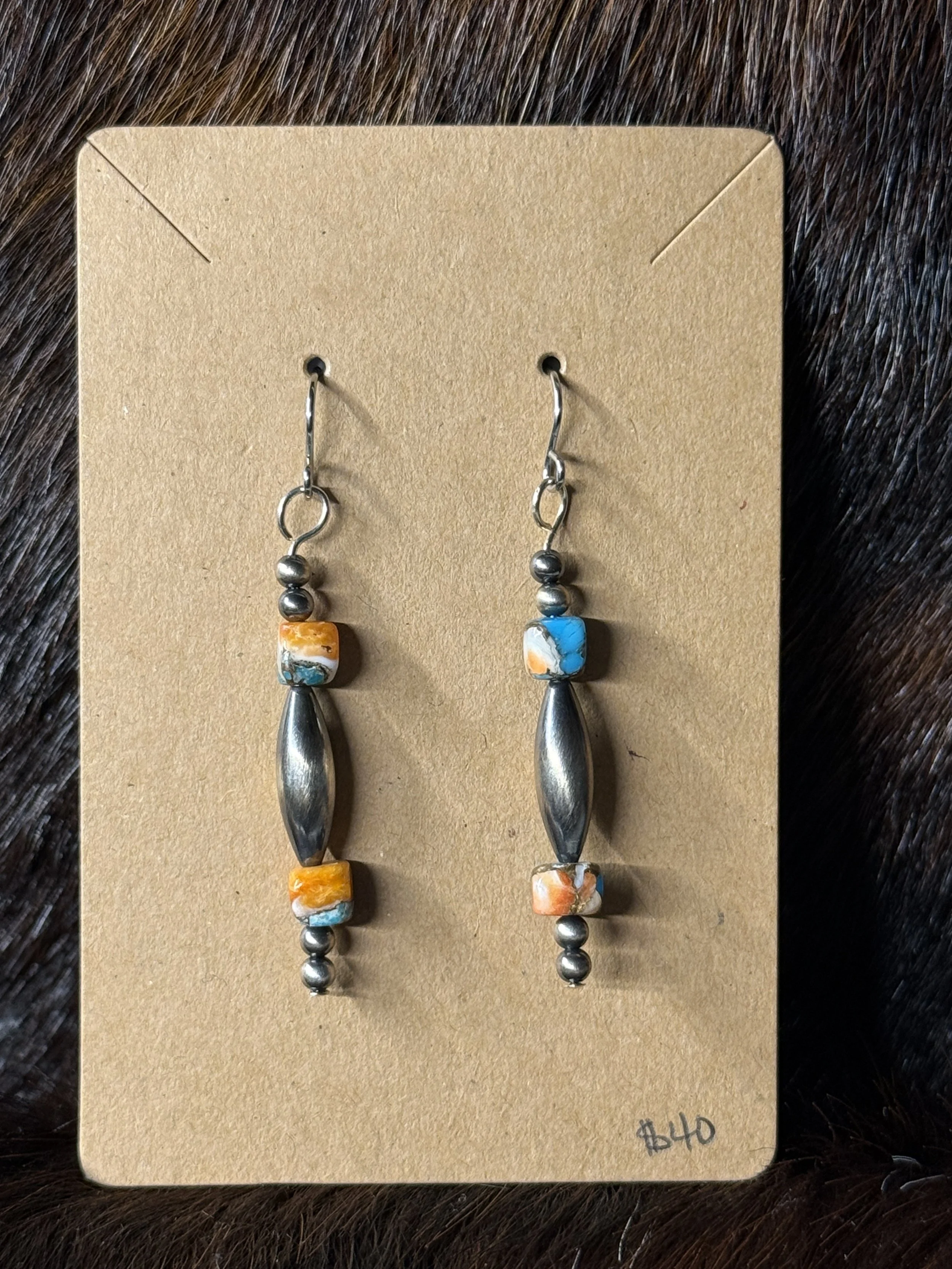 Navajo Pearls with cubes of turquoise, spiny oyster and bronze