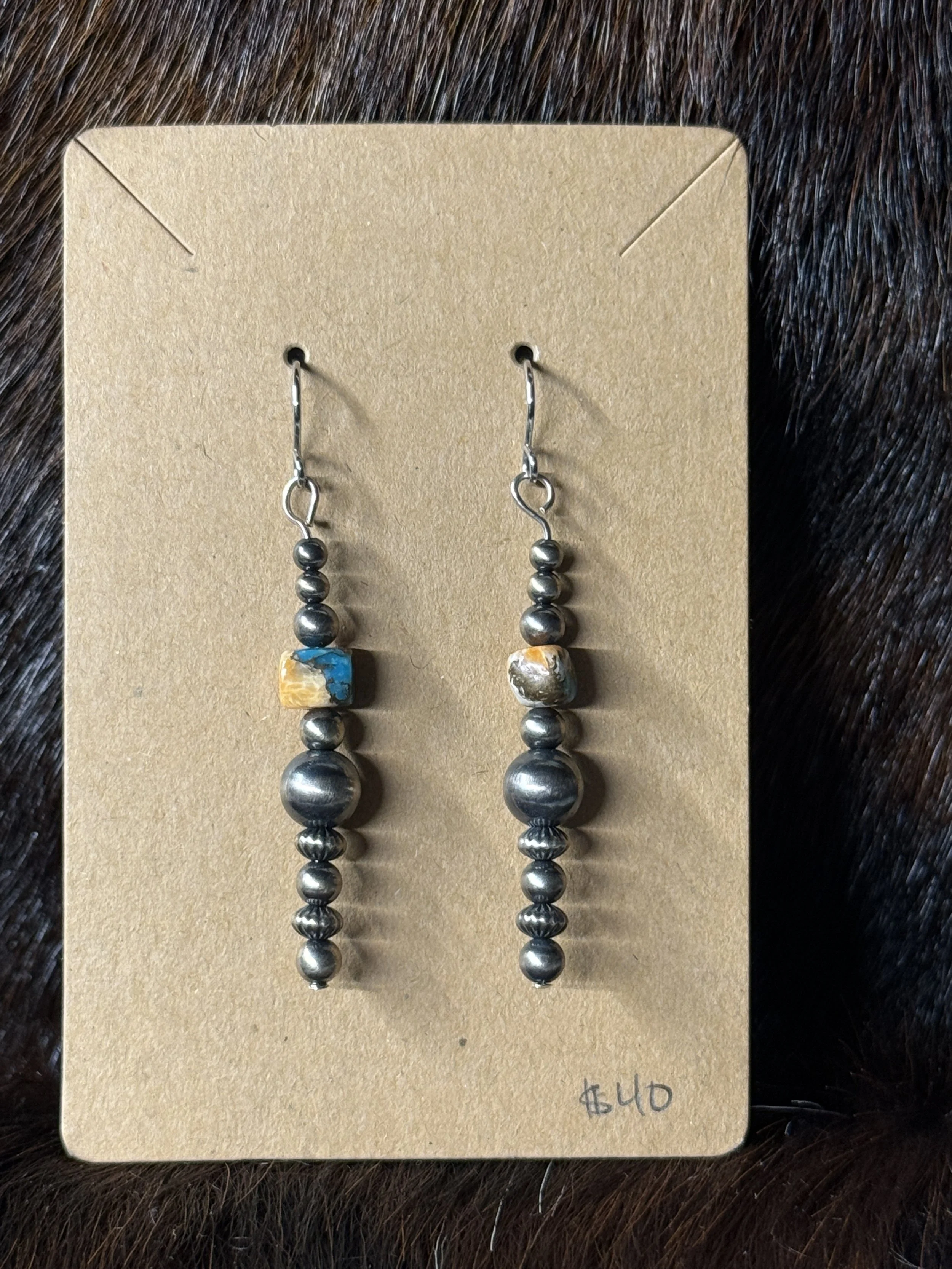 Navajo Pearls with cubes of turquoise, spiny oyster and bronze