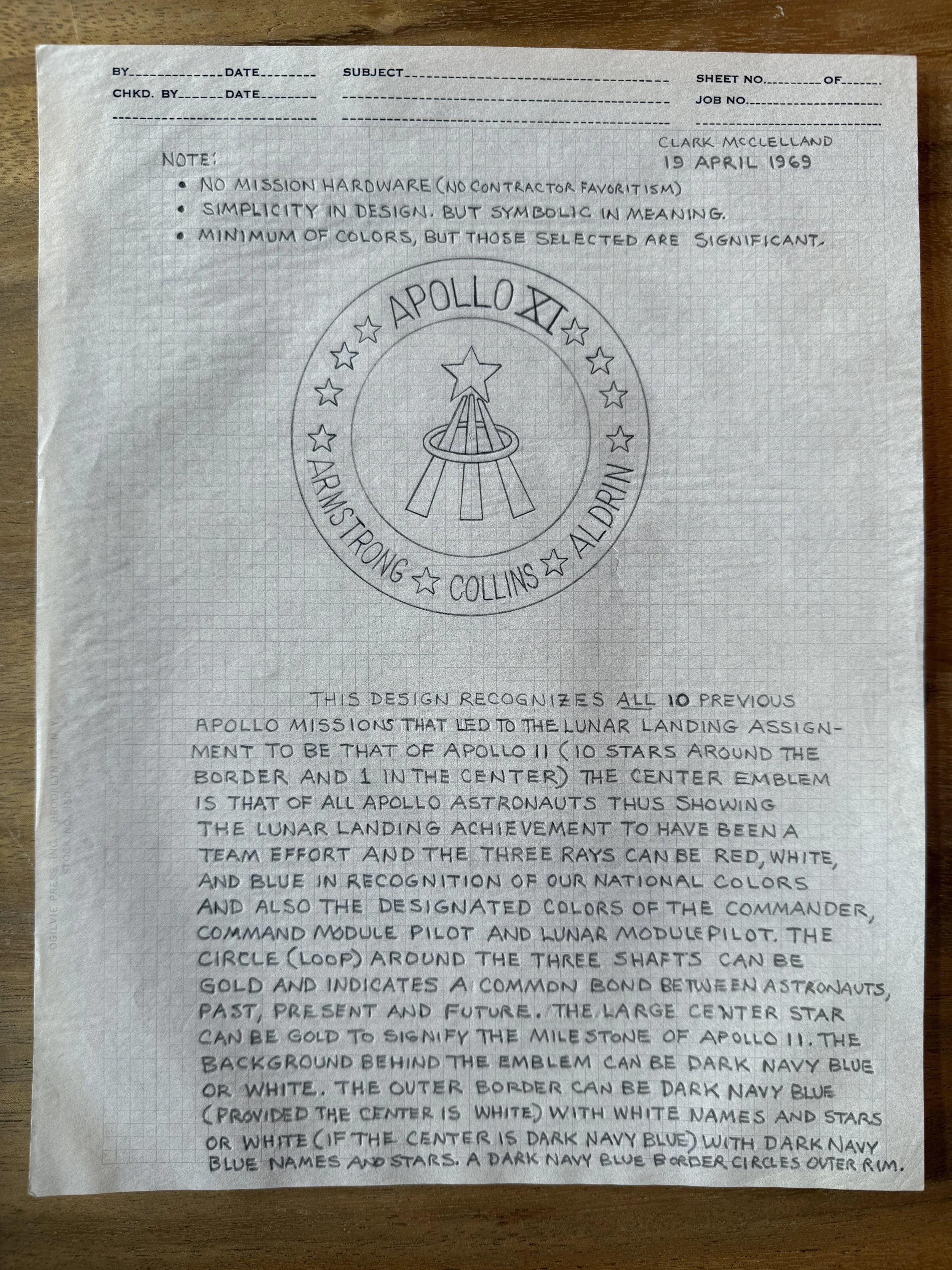 Apollo 11  Original Mission Patch Design with Hand Written Notations (Copy)
