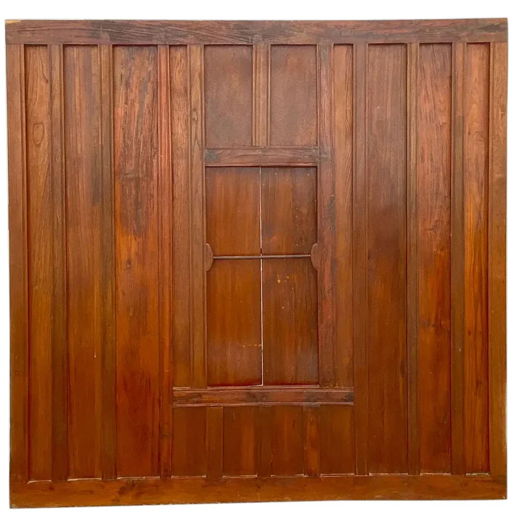 Antique Rustic Teak Shuttered Window Wall Panel