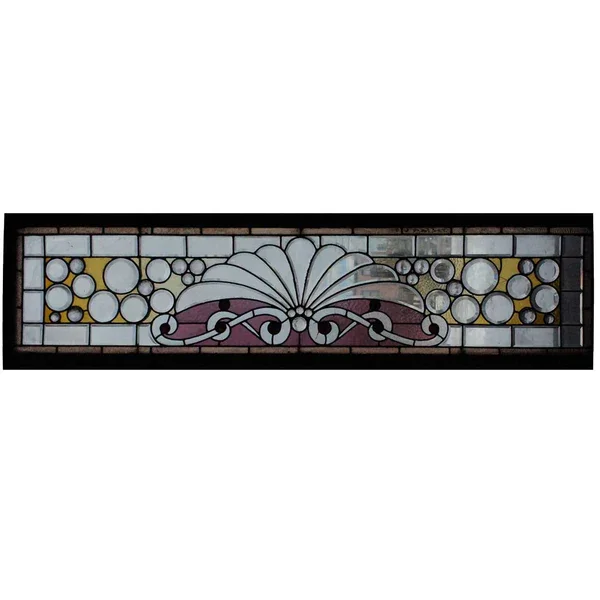 American Victorian Beveled, Stained, Leaded and Jeweled Glass Transom Window (1/2)