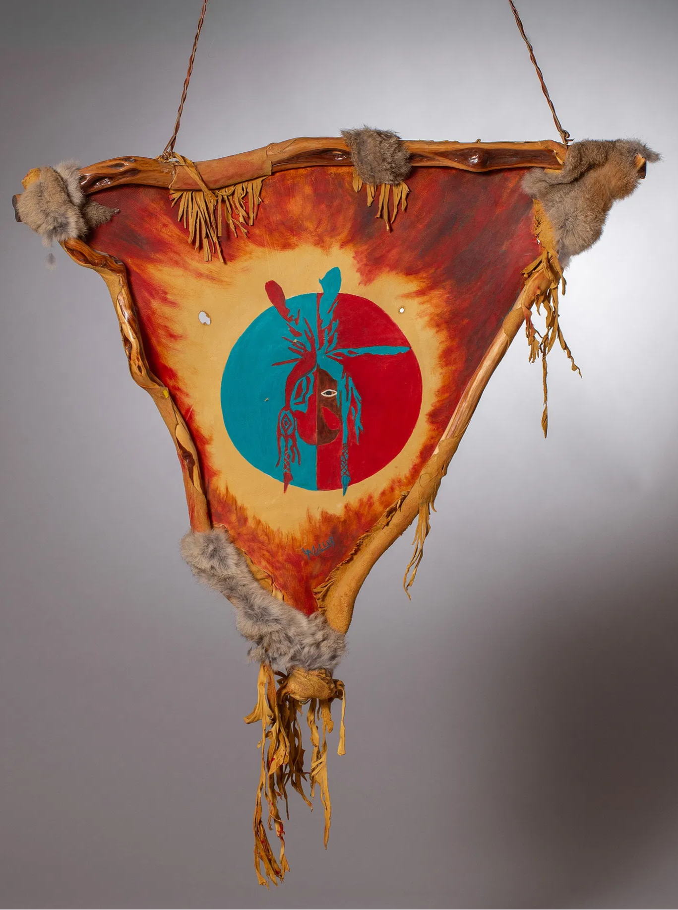 Original Portrait of a Brave on Hide, signed L Miller