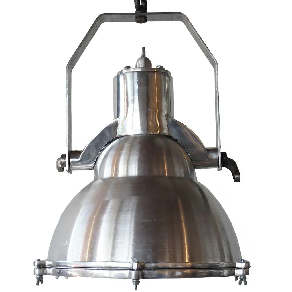 Industrial Aluminum Domed Ship Cargo Hanging Pendant Light, Vintage Reproduction