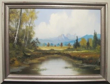 Original Acrylic Painting of a Mountain Scenescape, Signed