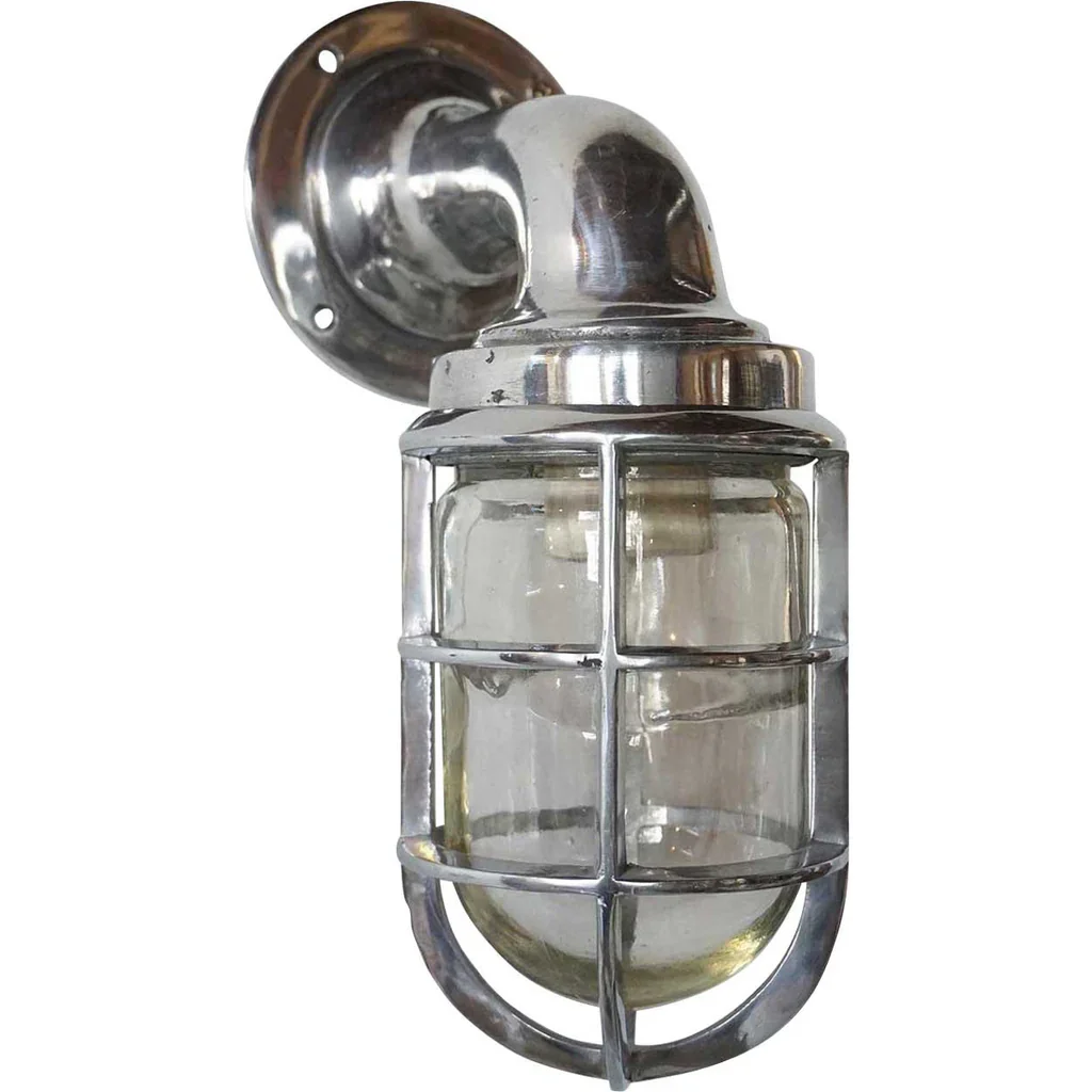 (Rounded) Vintage Reproduction Industrial Aluminum Caged Wall Sconce Light Fixture