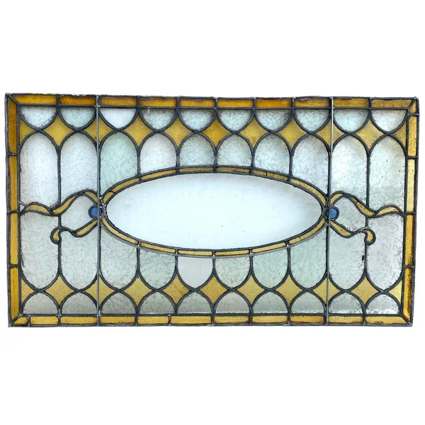 Antique American DENVER Leaded, Stained, Jewel and Glue Chip Glass Transom Window