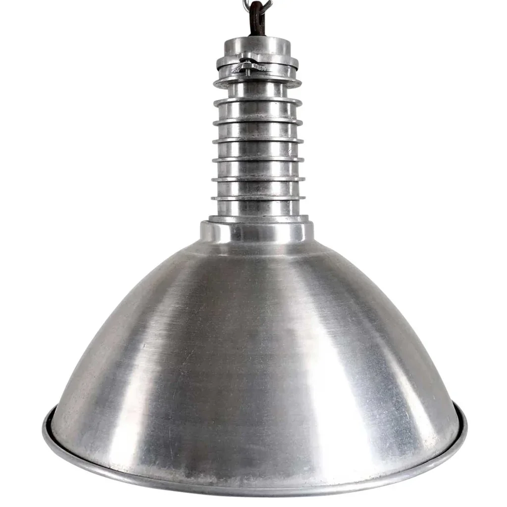 A Pair of Large Vintage Reproduction Industrial Aluminum Shade Pendant Lights