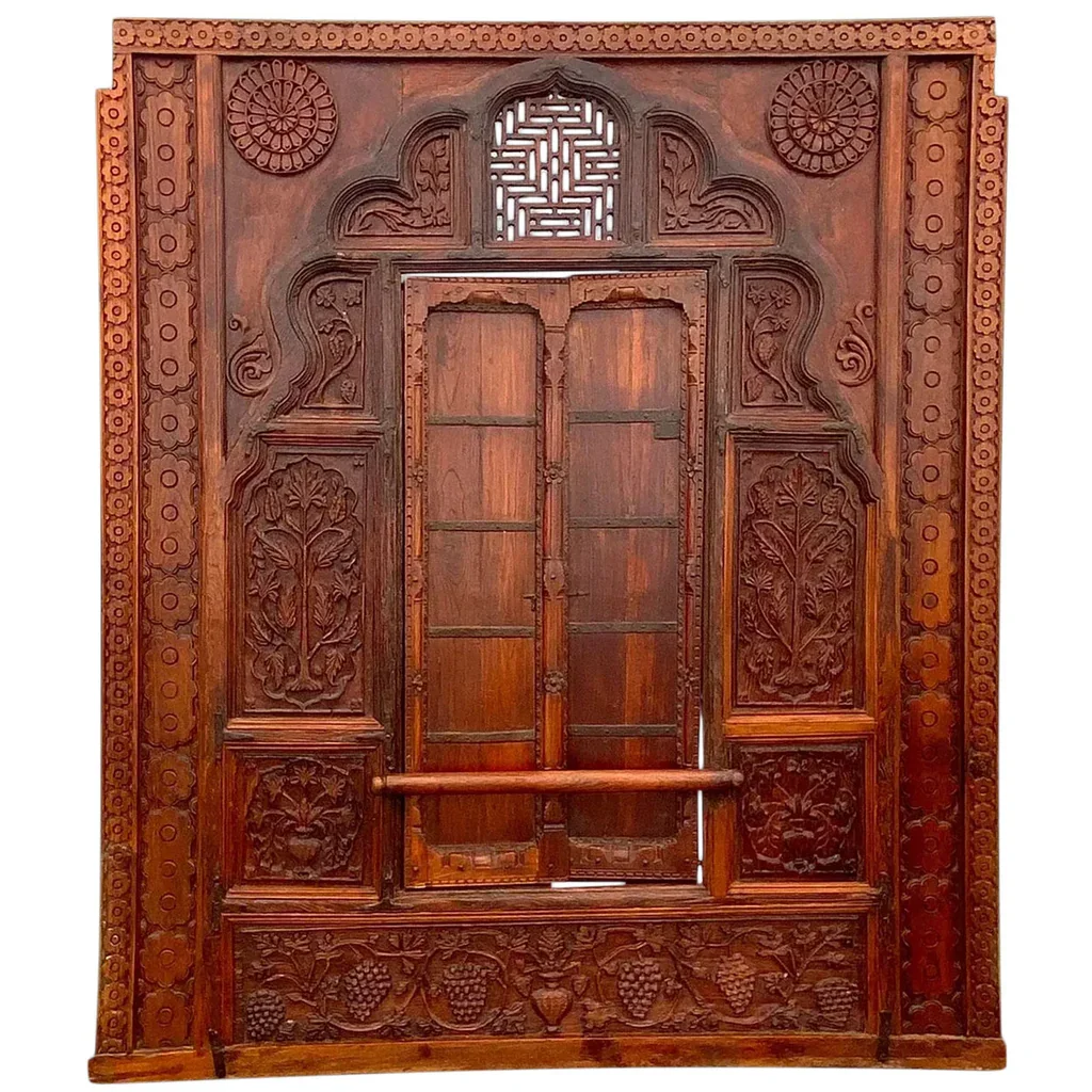 Larger Antique Carved Teak Haveli Shutter Window