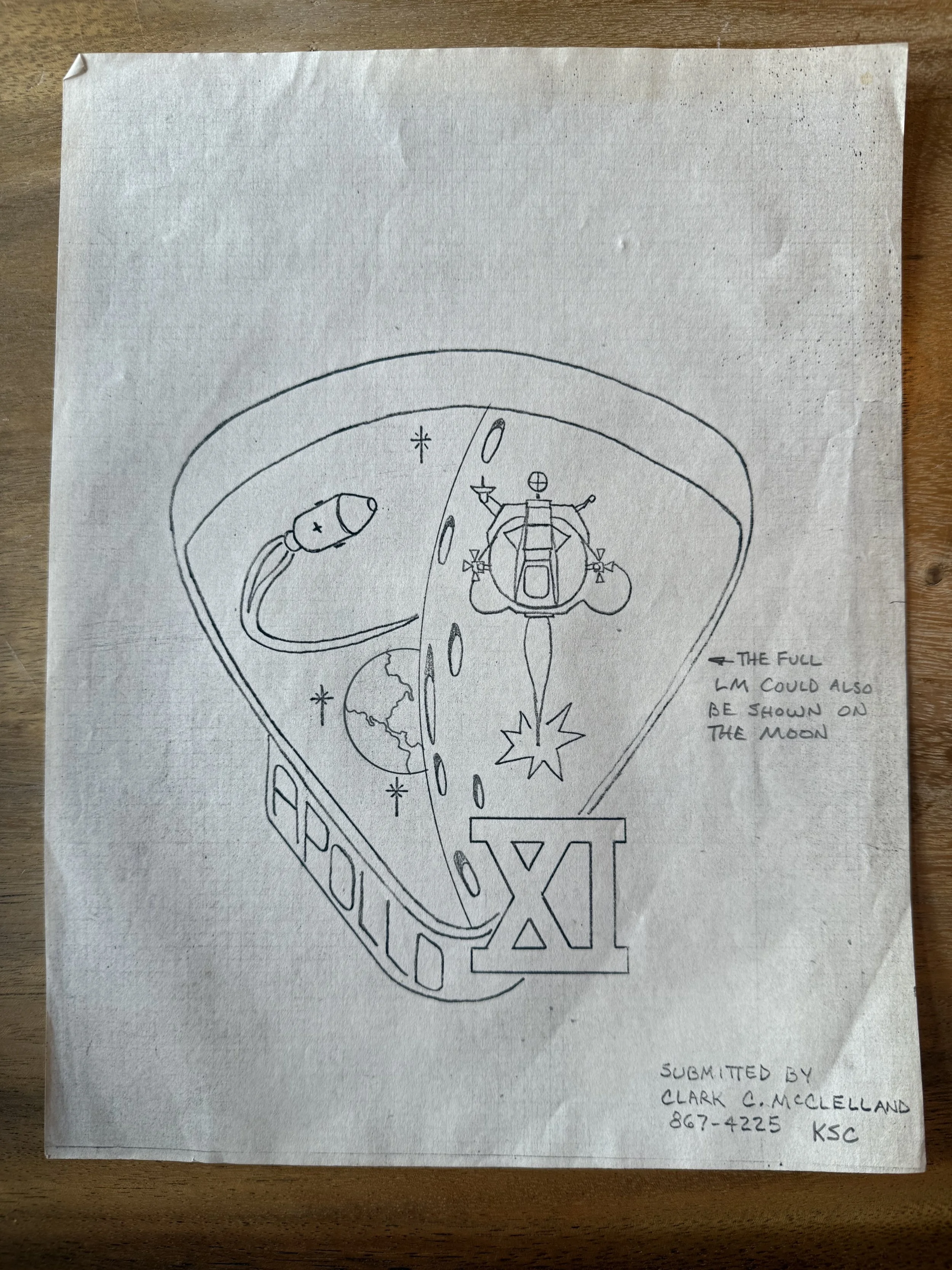 Apollo 11  NASA Copy of Mission Patch Design with Hand Written Notations