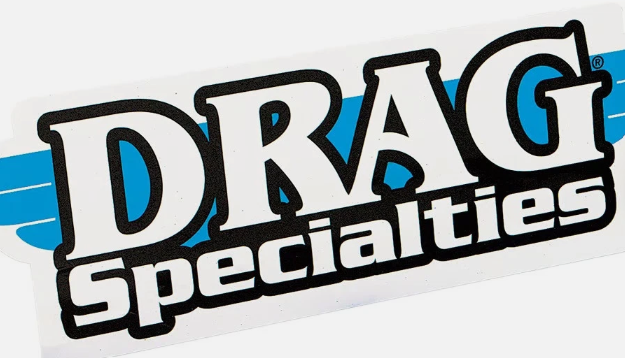Logo for Drag Specialties, featuring the company name with a pair of blue wings on either side.