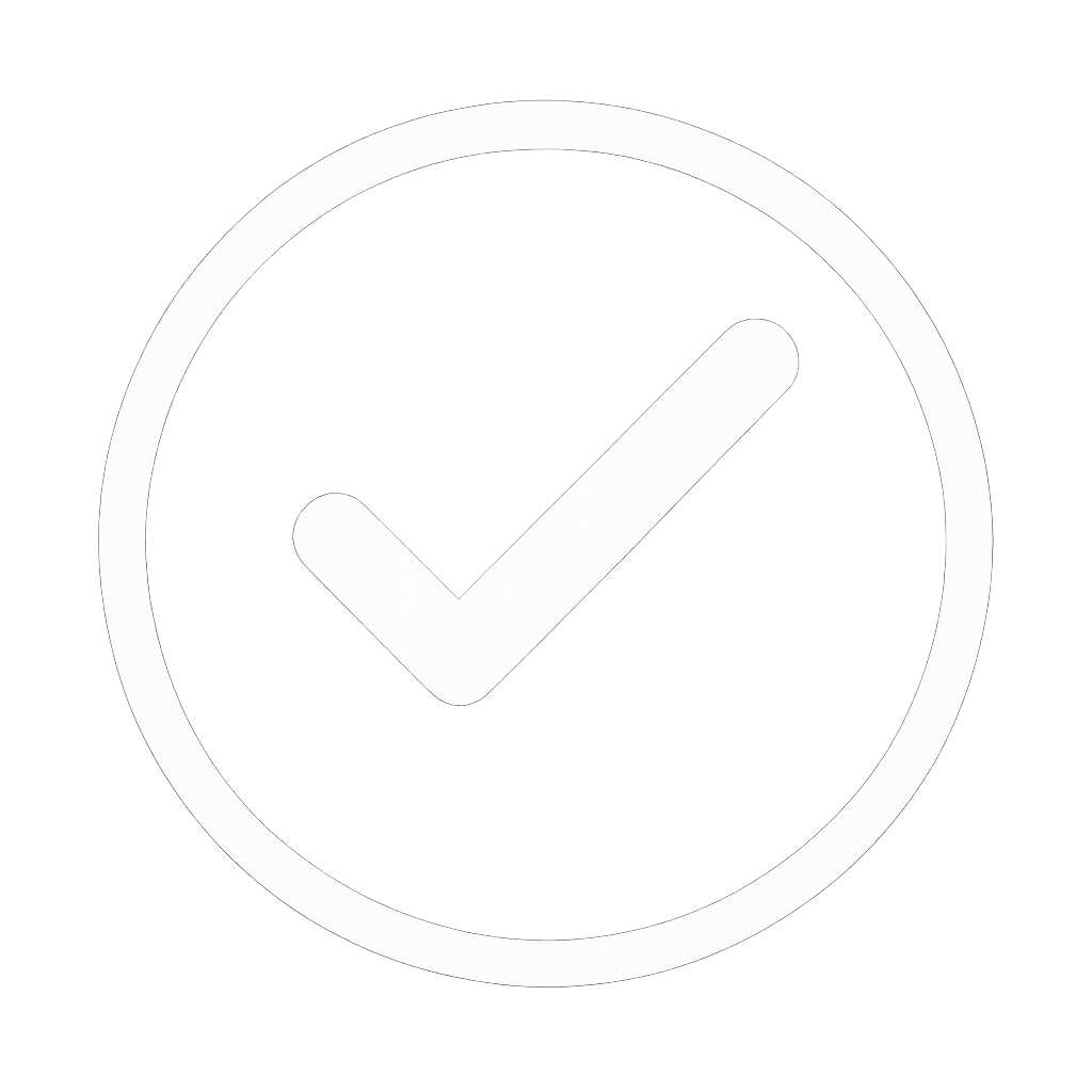 White check mark inside a circle on a black background.