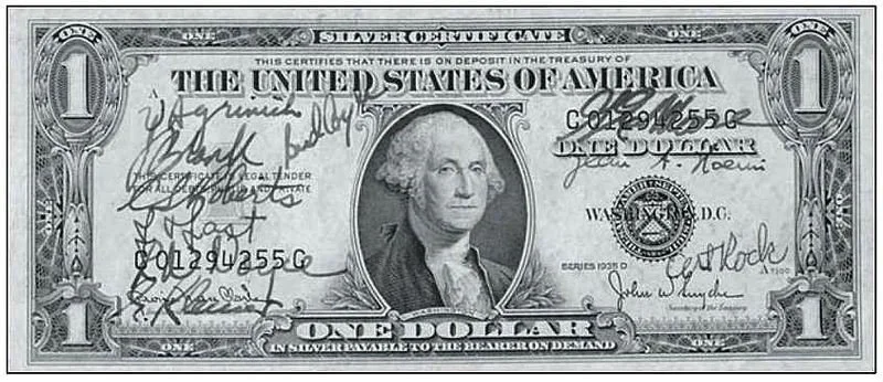 Signed dollar bill as contract