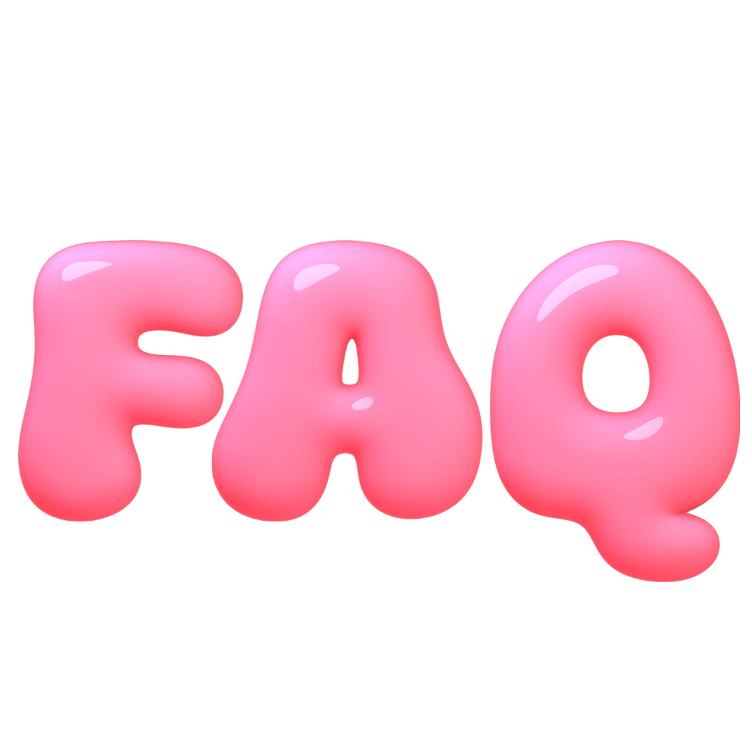 Pink gooey 3D letter spelling 'FAQ' with glossy surface and highlights.