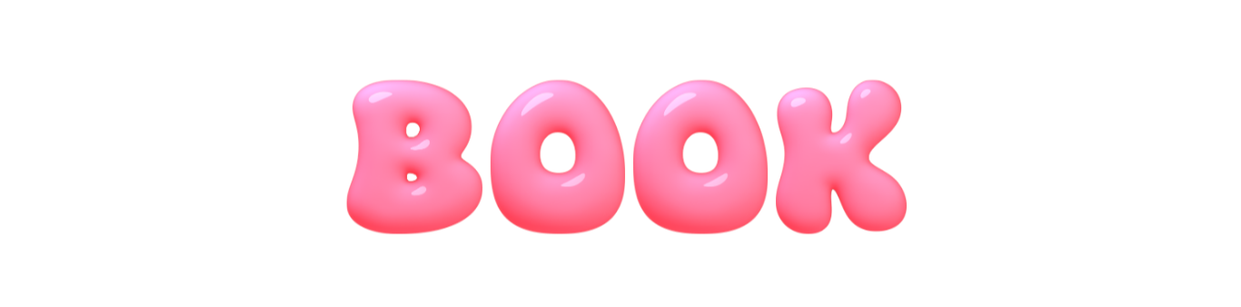 Pink 3D-style letters spelling 'BOOK' with a black background.