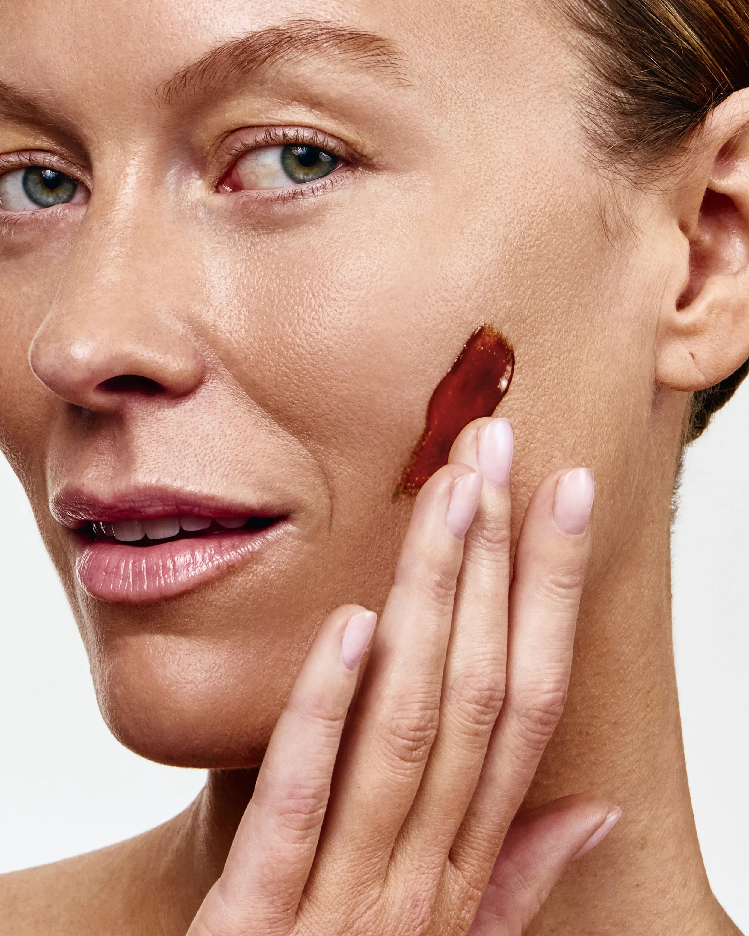 Beauty product swatch commercial photography for Self Glow by James Read shot in London