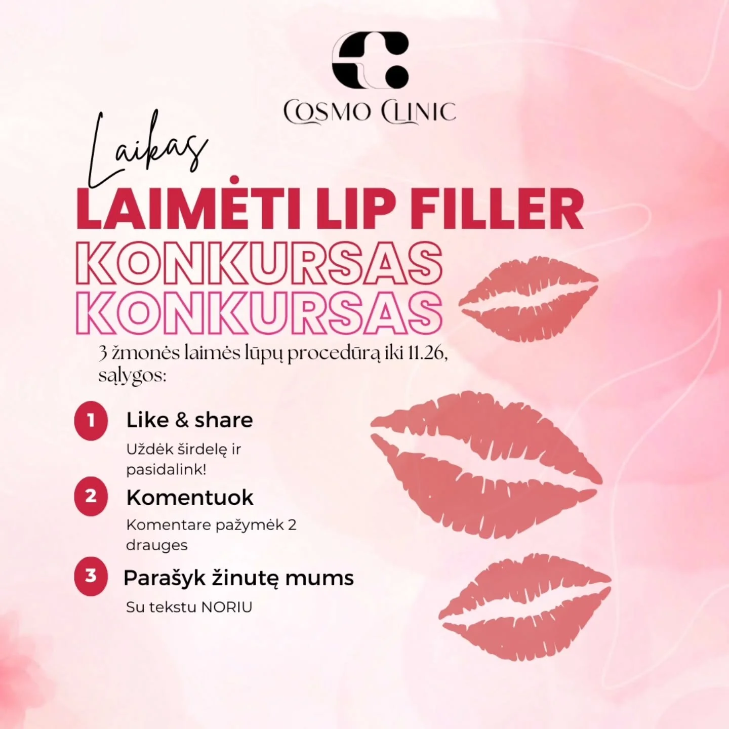 BLITZ konkursas! 🫦 

26 lapkričio paskelbsime laimėtojus,nepamir&scaron;kite įvykdyti visų sąlygų ir džiaugtis naujomis lūpomis 🫦💋🥰

Cosmo Clinic, Vilnius, Konstitucijos 15! 

#lupos #veidas #grozis #Vilnius #dovana