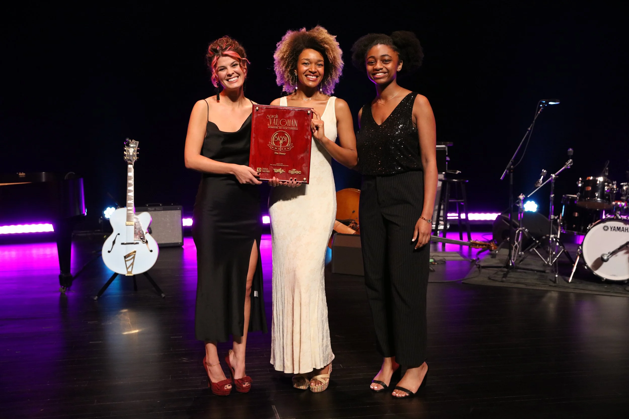 With co-winner Gabrielle Cavassa and previous winner Samara Joy by Anthony Alvarez, Sarah Vaughan Vocal Jazz Competition, NJPAC, New Jersey.  June '21 
