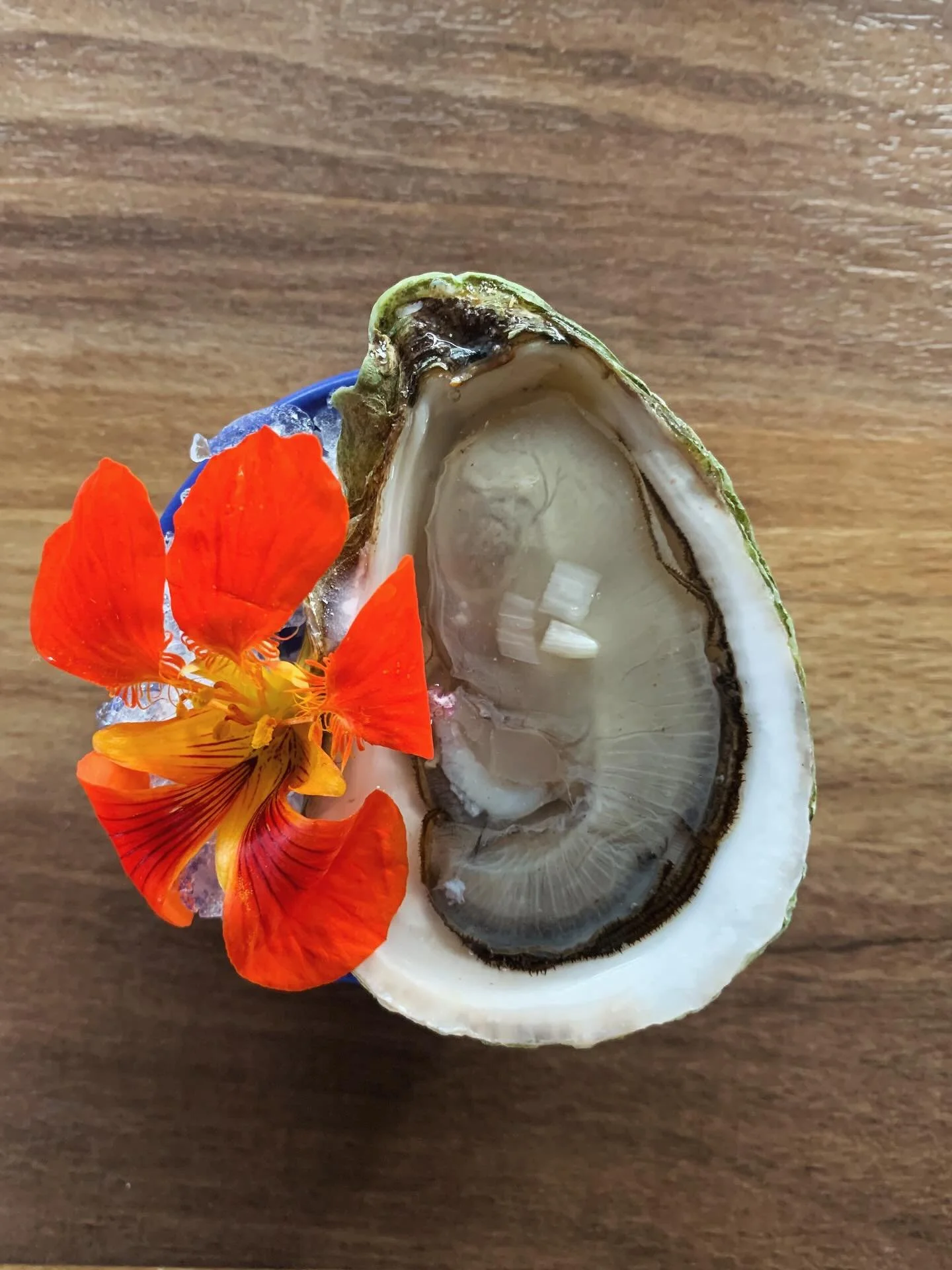 Local local, local! 
Oyster -  @bretonoysters 
Editable Flowers - @jillcloud432 
Mignonette made with Lemon Squeezy from @islandfolkcider 

#oysterbar #rawbar #thesaltwatersocialcb #foodtrucks #mobilerawbar