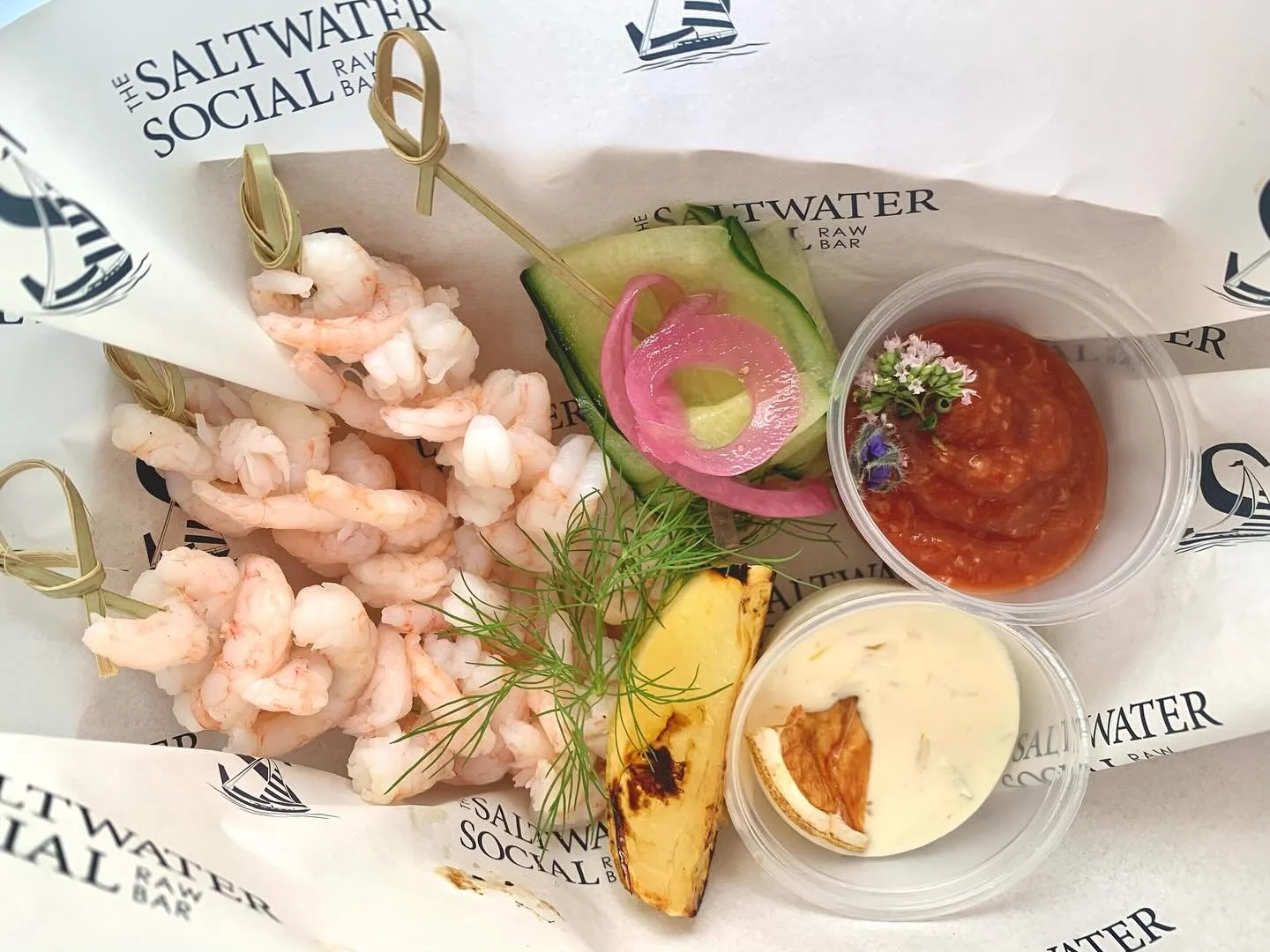 A fresh twist on a classic &mdash; chilled northern shrimp elegantly skewered for the perfect grab-and-go bite. Served with cocktail sauce and our house-made tarragon citrus sauce.

📍 Clean. Crisp. Classy.

#ShrimpCocktail #TwistOnAClassic #SkewerSt