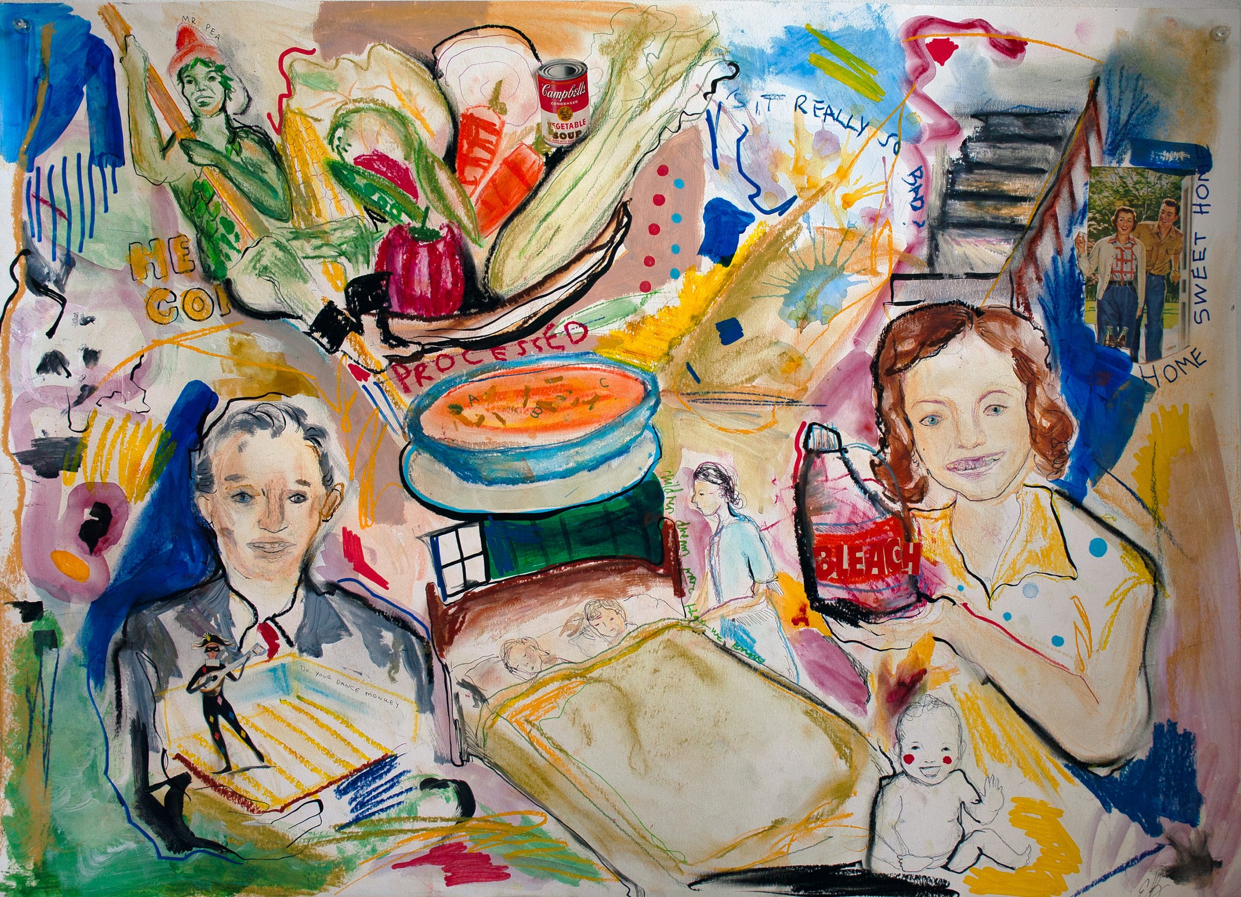 Alphabet Soup & Bleach | 22 x 30 Mixed Media on Bristol Paper