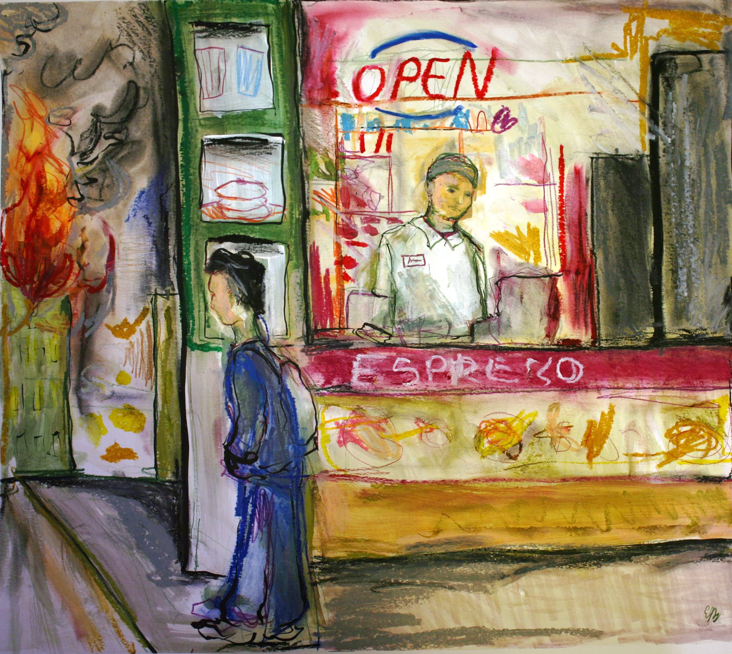 On the Corner | 22 x 19 Mixed Media on Bristol Paper