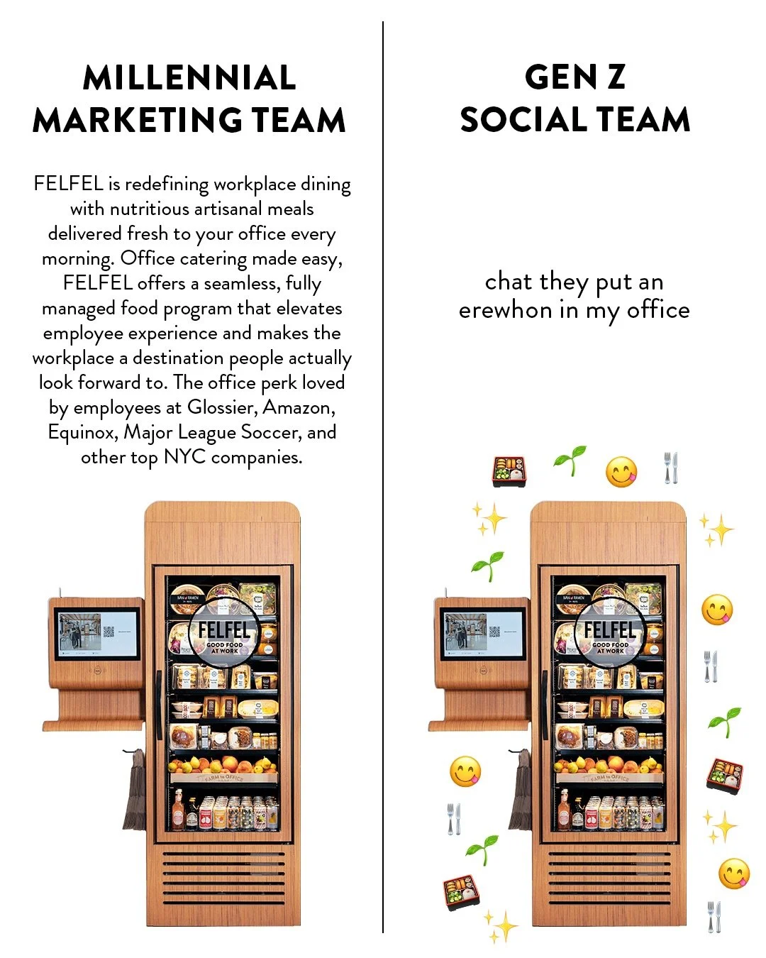 lunch at work hallelujah

👀millennial vs gen z marketing team standoff. who won?
